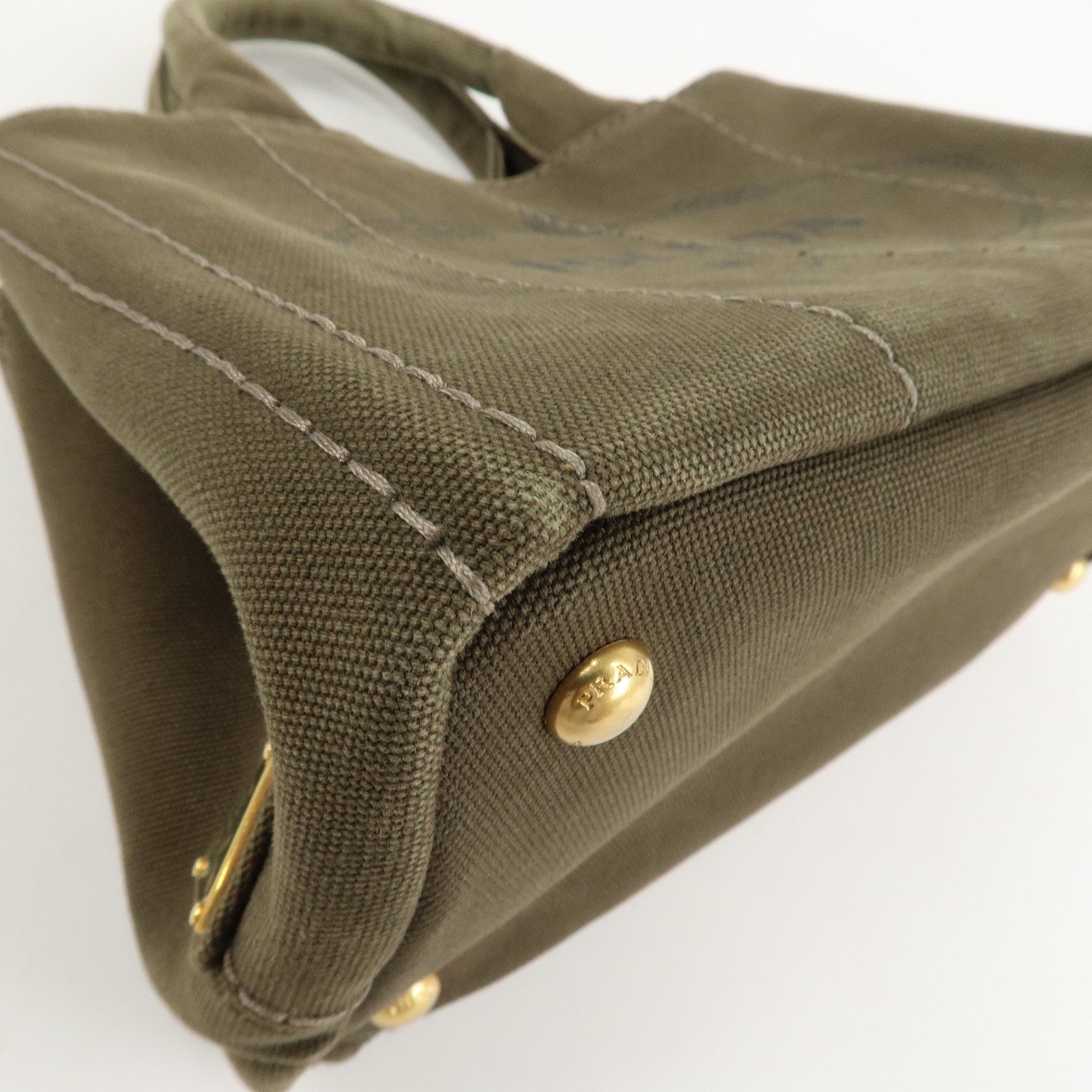 PRADA Logo Canapa Mini Canvas Tote Bag Hand Bag Khaki BN2439