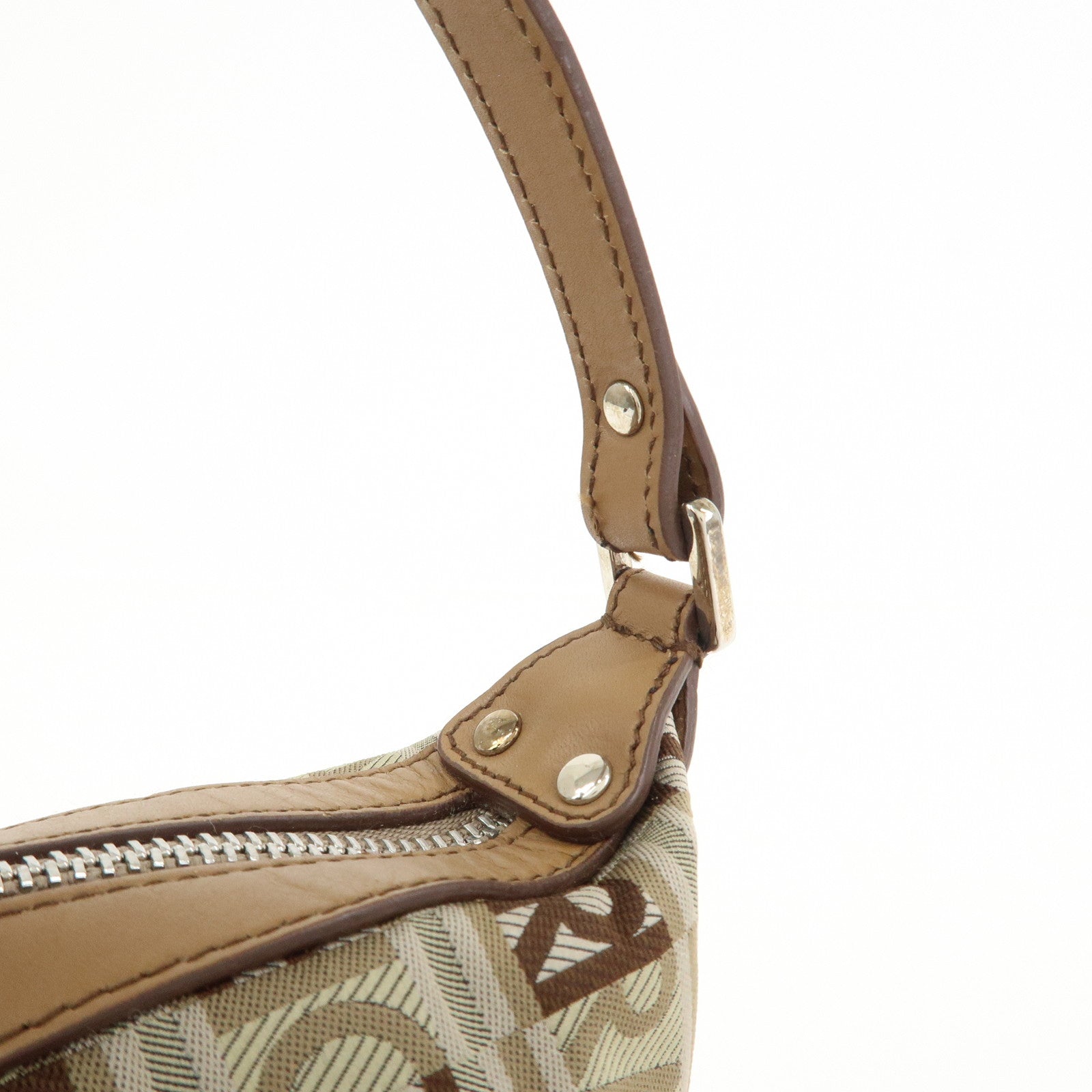 Ferragamo Logo Canvas Leather Hand Bag Shoulder Bag Beige Brown