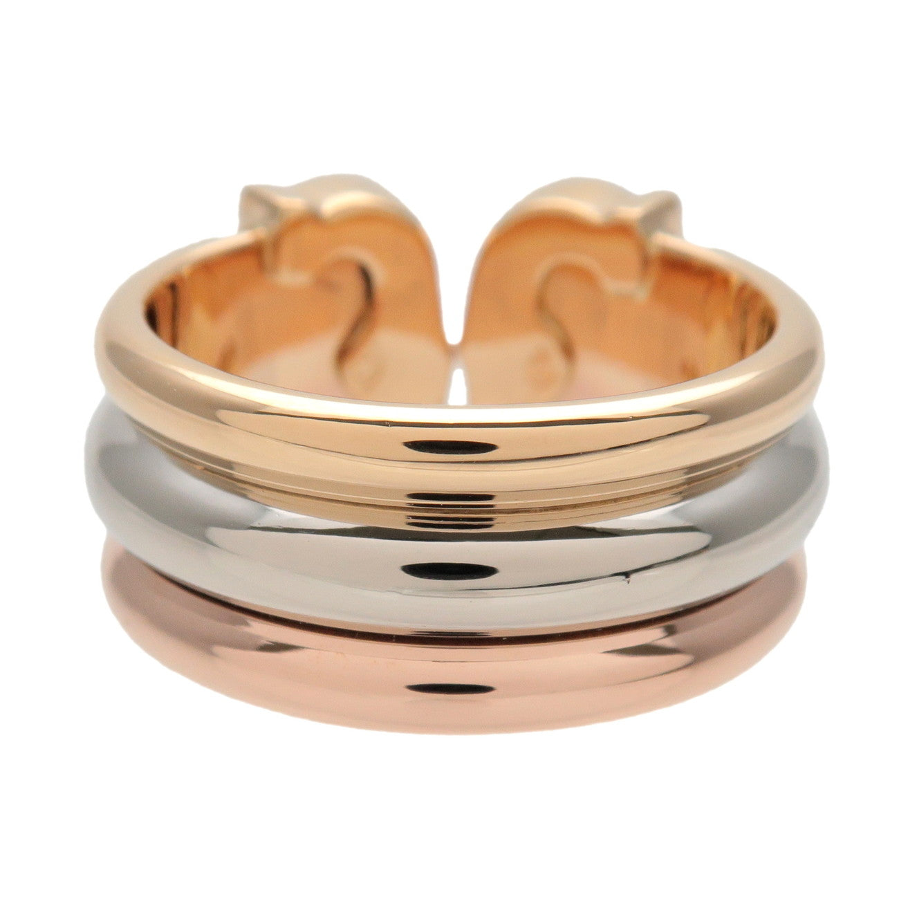 Cartier 2C 3Color Diamond Ring LM K18 750YG/WG/PG Gold #49 US5