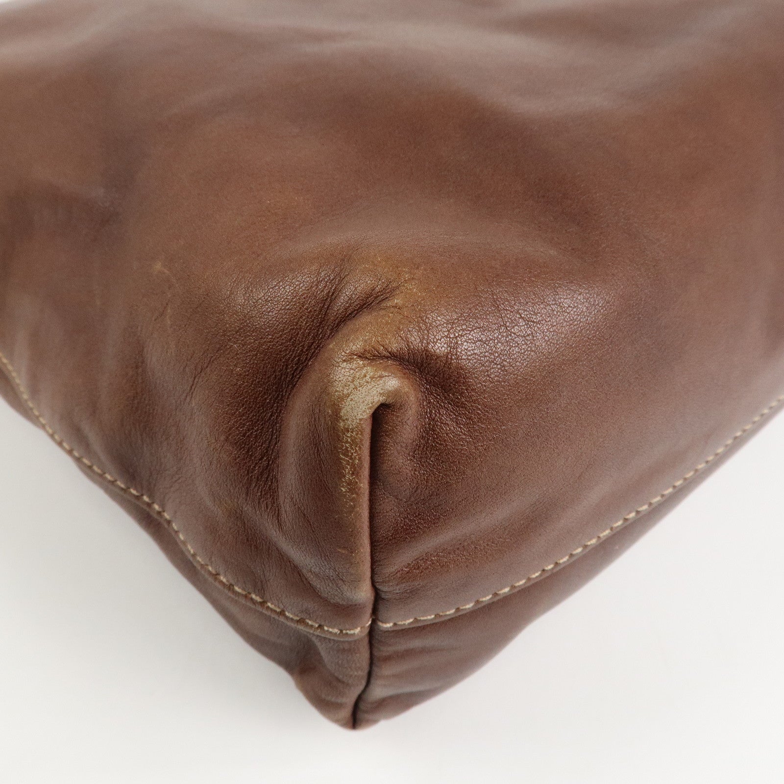 PRADA Logo Leather 2way Shoulder Bag Tote Bag Gold HDW Brown Used