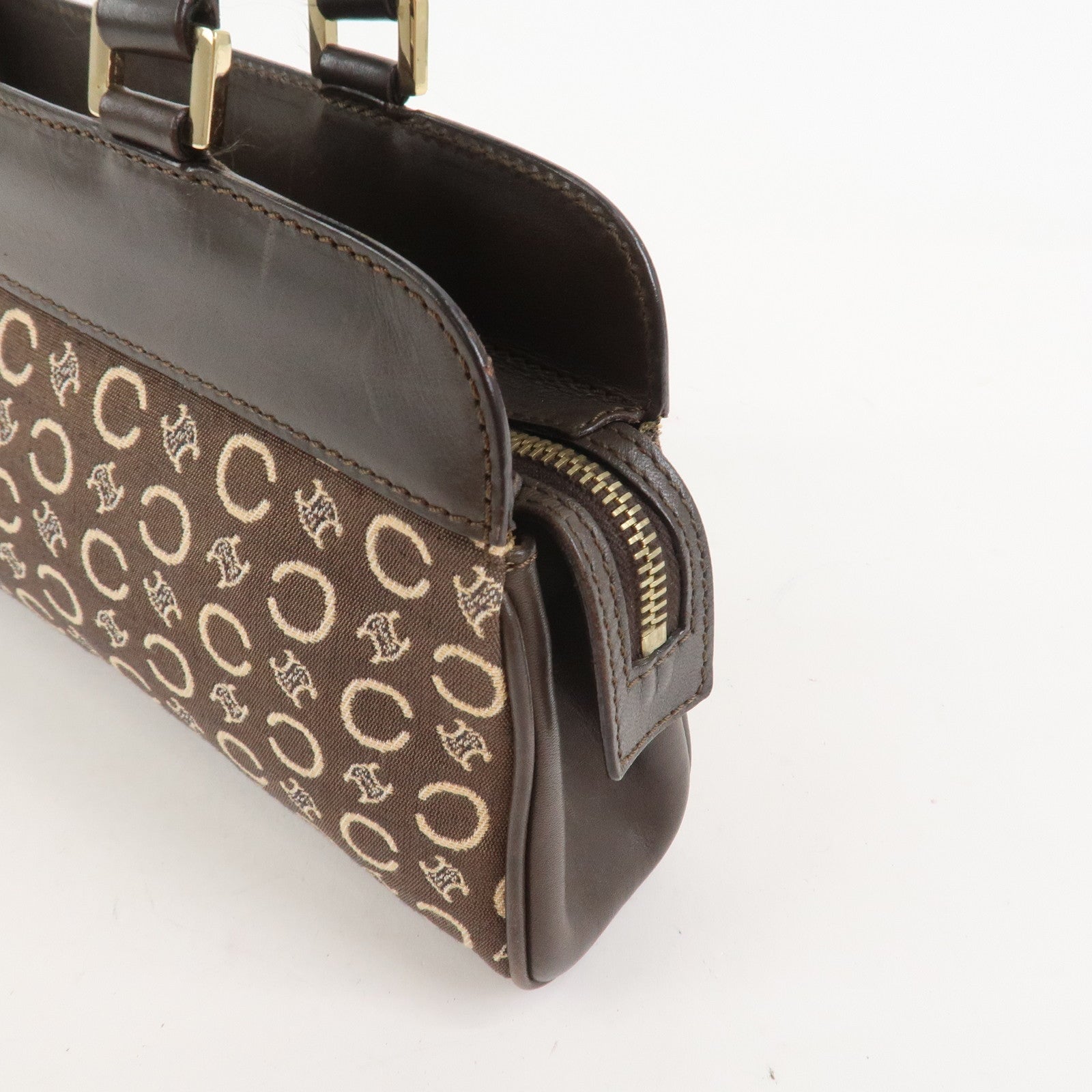 CELINE C Macadam Canvas Leather Hand Bag Brown