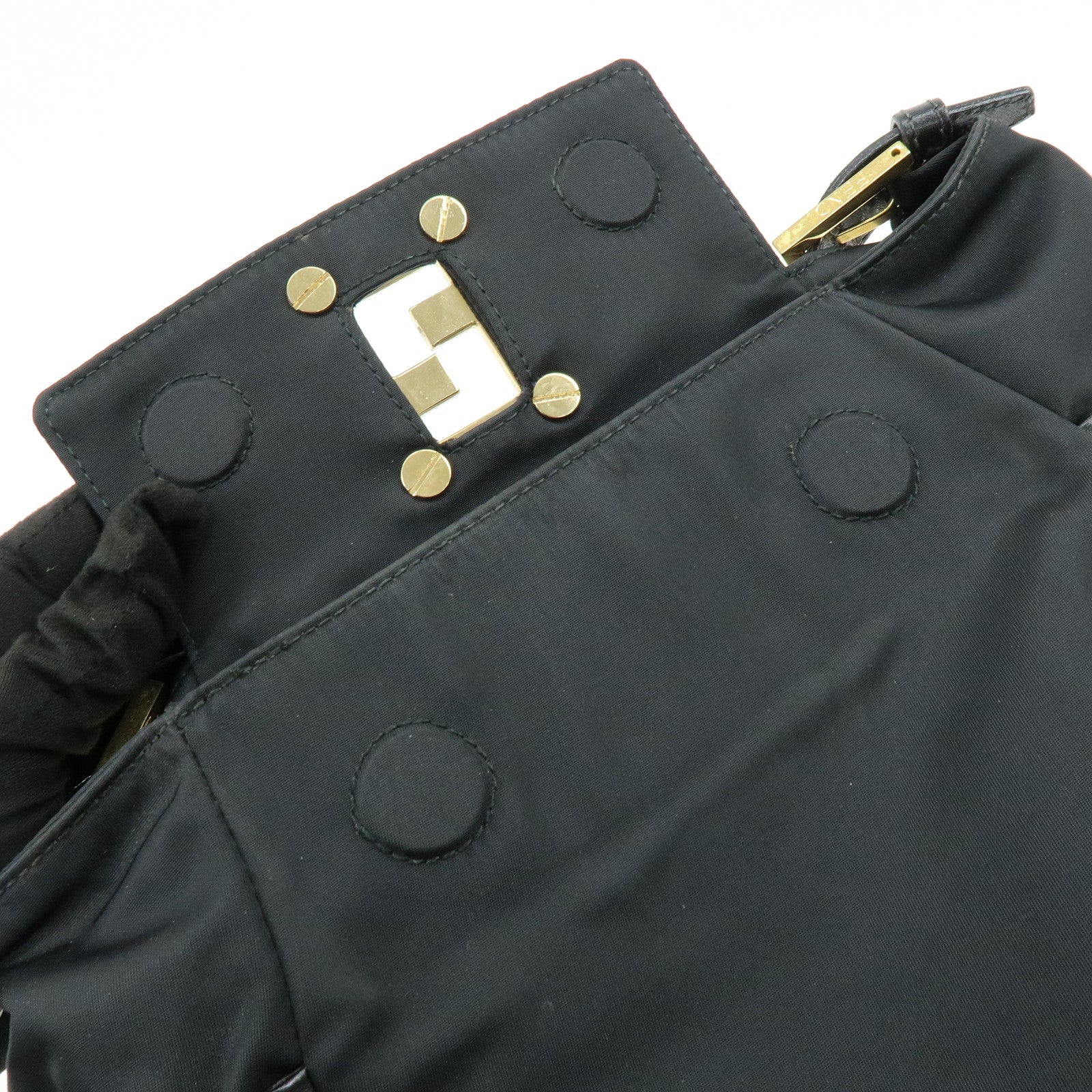 FENDI Nylon Leather Hand Bag Shoulder Bag Black 15333