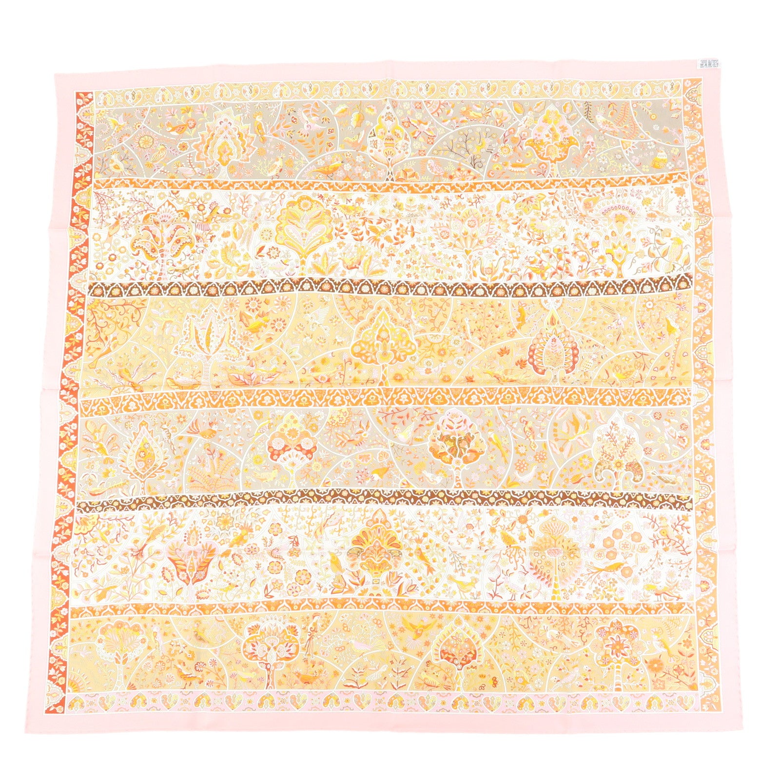 HERMES Carre 90 Silk 100% Scarf Au Pays des Oiseaux Fleurs Beige