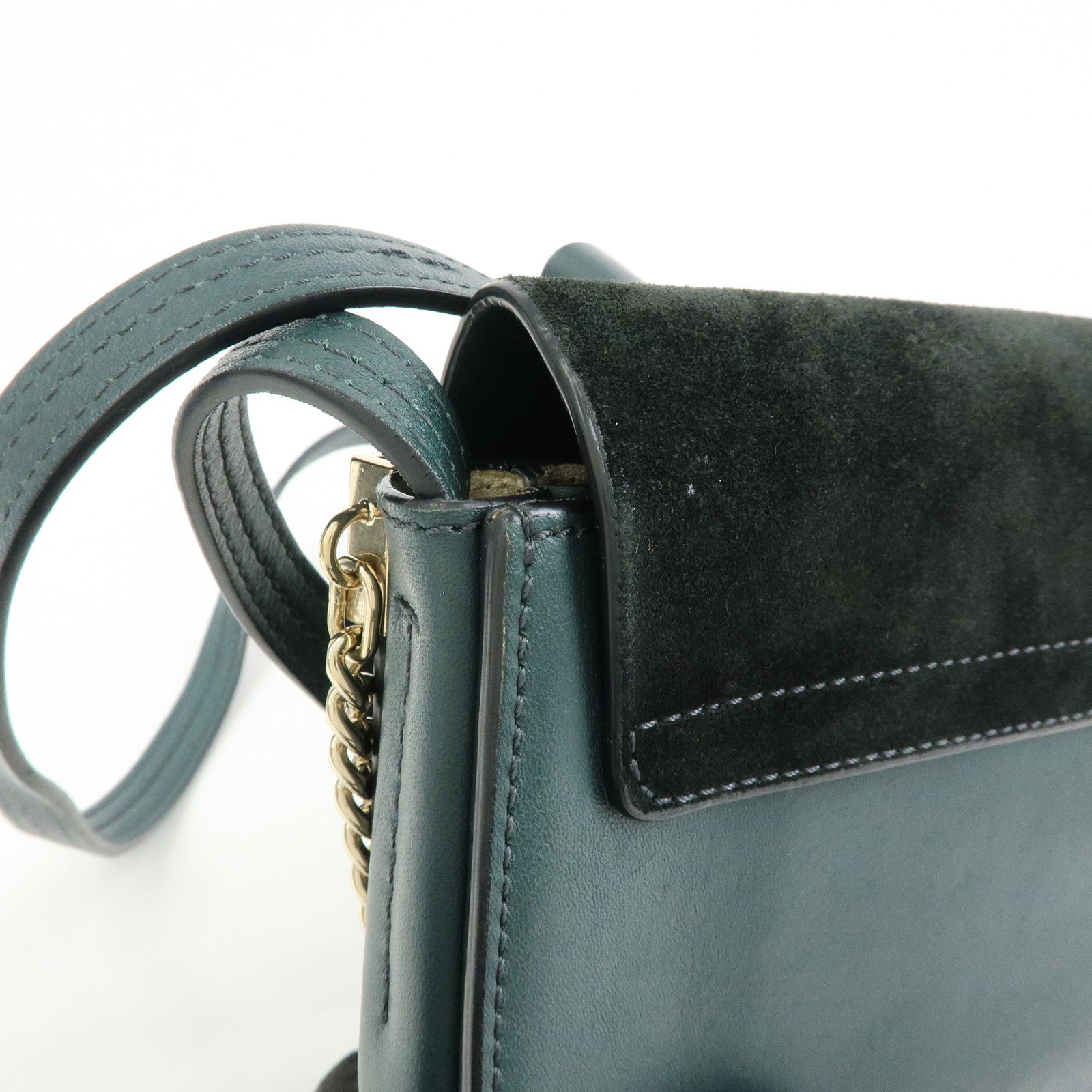 Chloe Faye Suede Leather Shoulder Bag Crossbody Bag Dark Green