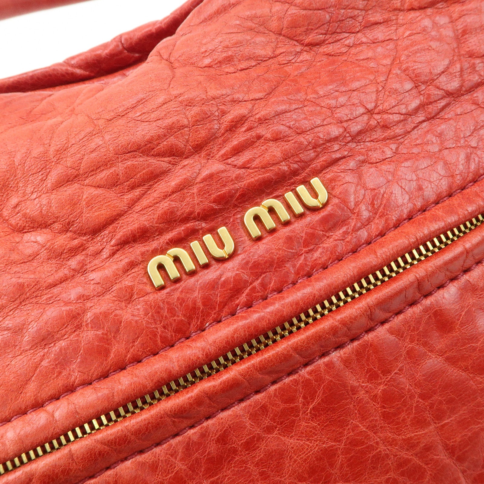 MIU MIU Leather 2WAY Bag Hand Bag Shoulder Bag Red Gold HDW Used