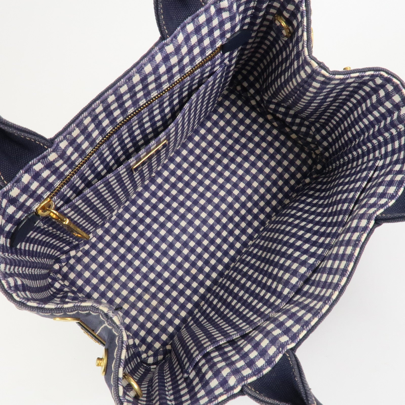 PRADA Canapa Mini Denim 2Way Hand Bag Tote Bag Navy 1BG439