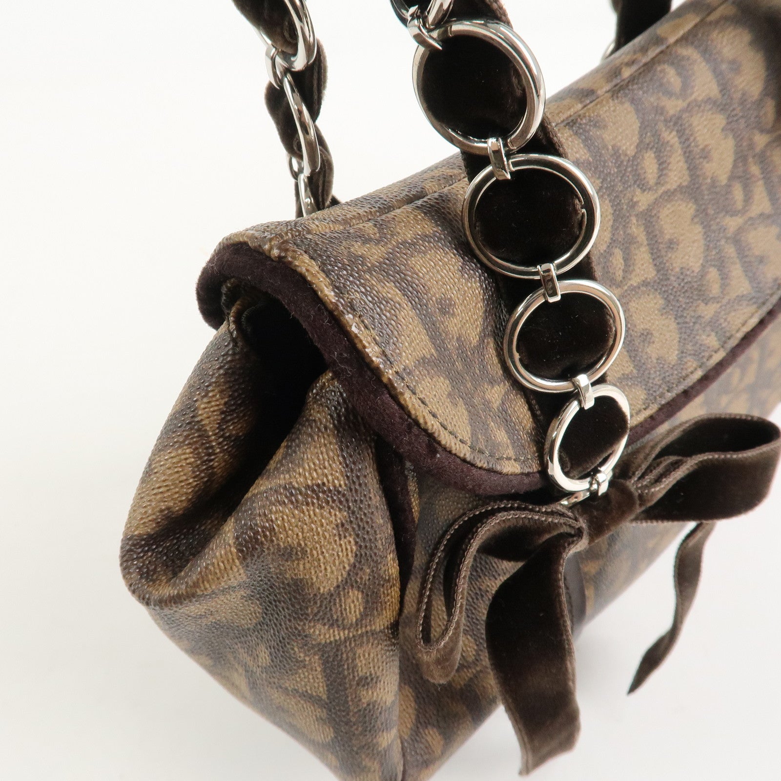 Christian Dior Trotter Romantic PVC Suede Hand Bag Brown