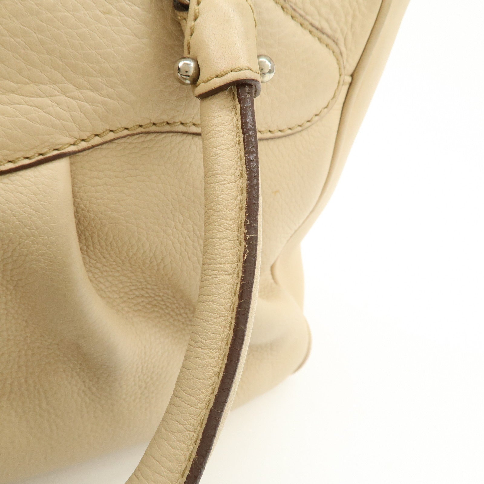 Ferragamo Gancini Leather 2Way Bag Hand Bag Shoulder Bag Beige