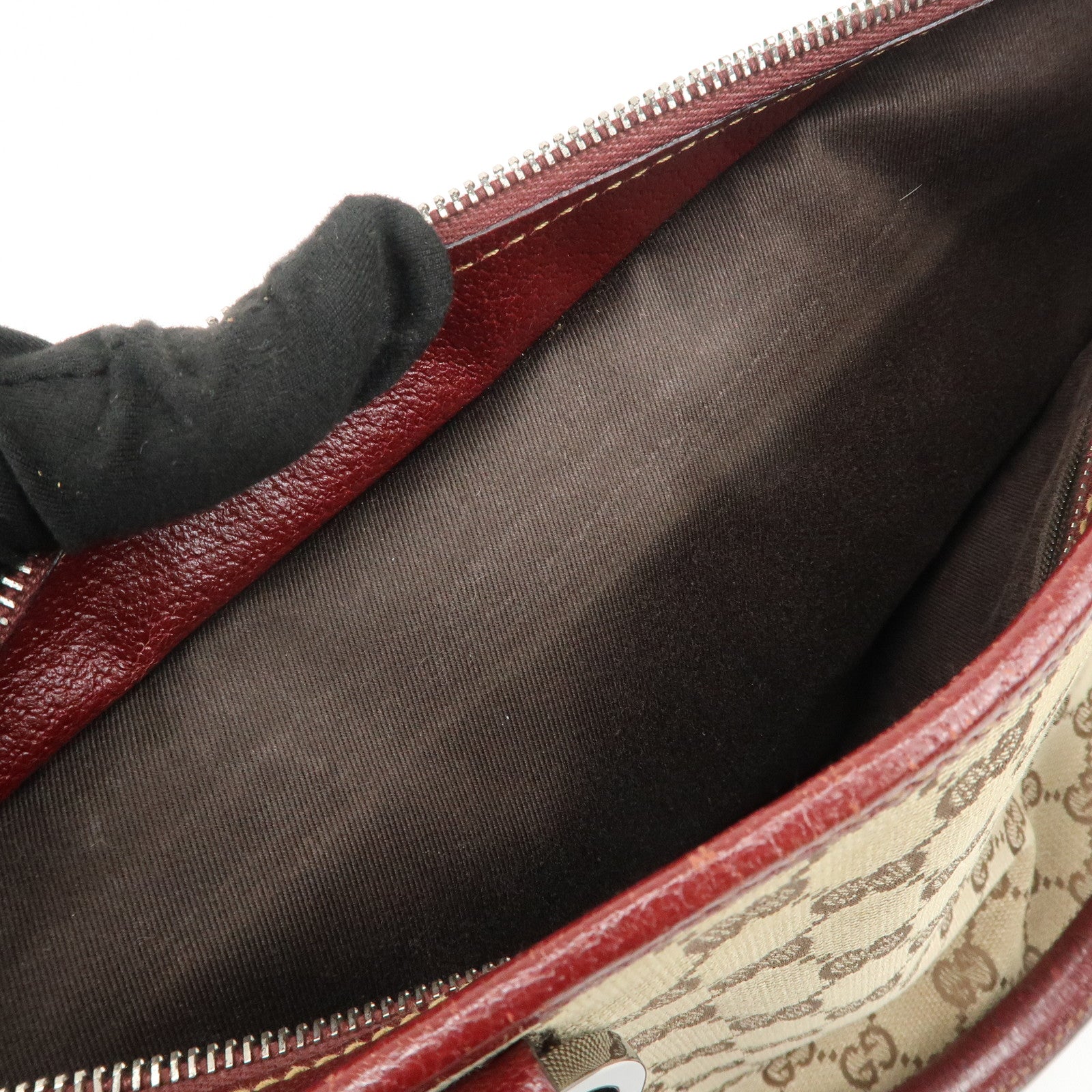 GUCCI GG Monogram Canvas Leather Tote Bag Beige Bordeaux 113011