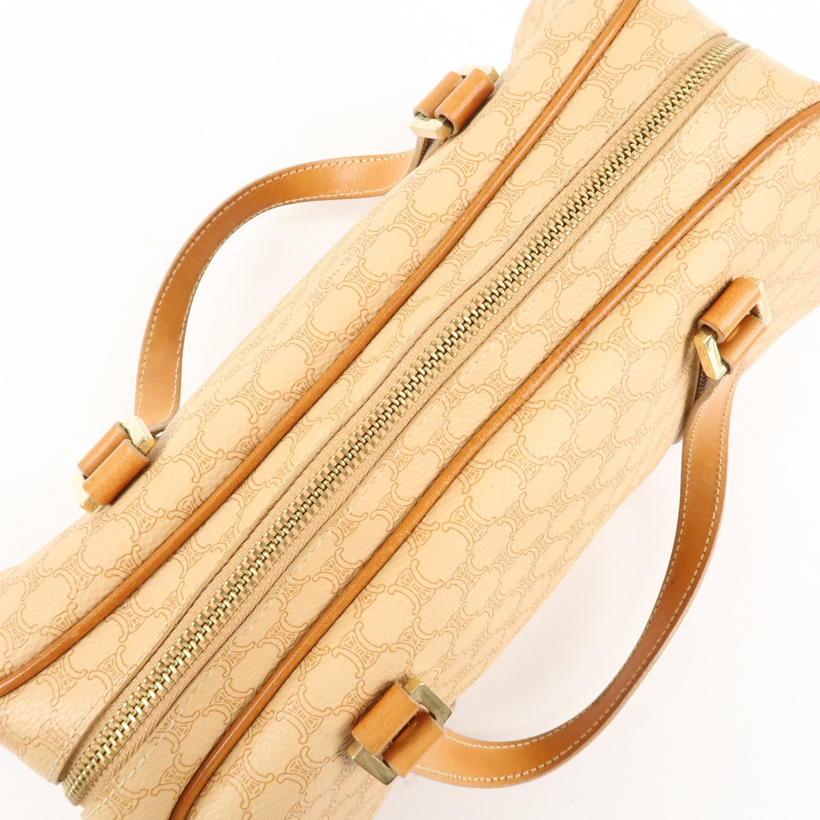 CELINE Macadam PVC Leather Mini Boston Bag Hand Bag Beige Used
