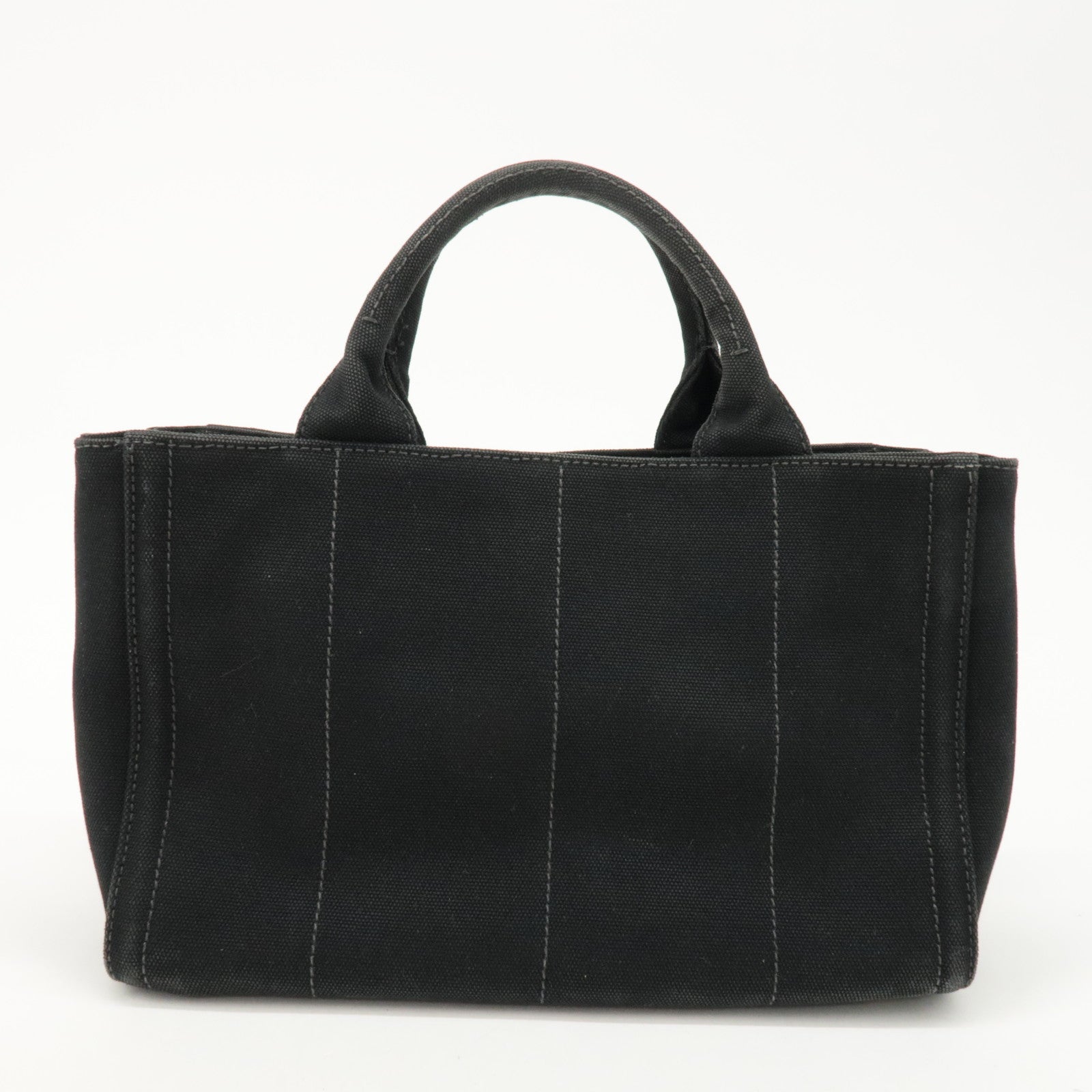 PRADA Logo Canapa Mini Canvas Bijoux 2Way Bag Hand Bag Black 1BG439 Used