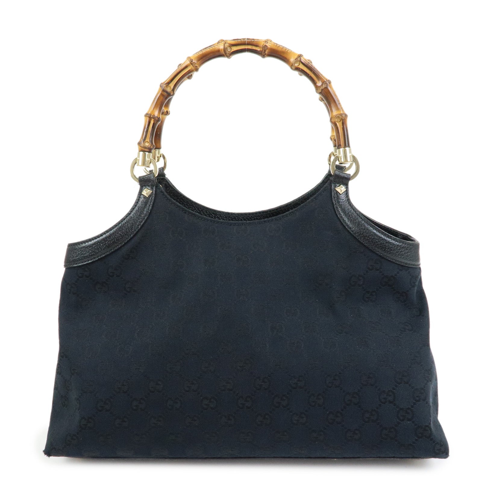 GUCCI Bamboo GG Canvas Leather Tote Bag Hand Bag Black 137395