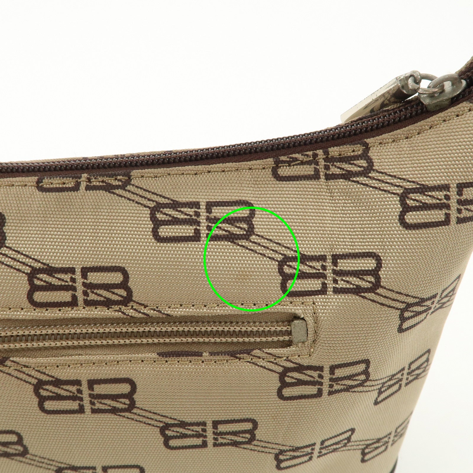 BALENCIAGA Leather Canvas Shoulder Bag Beige Brown