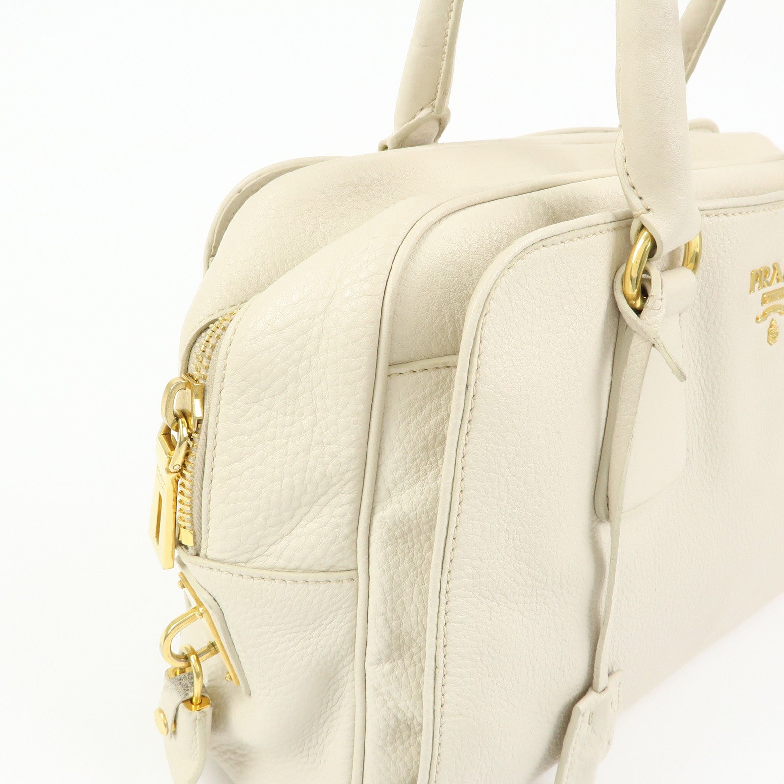 PRADA Vitello Daino Leather Hand Bag Ivory BL0804