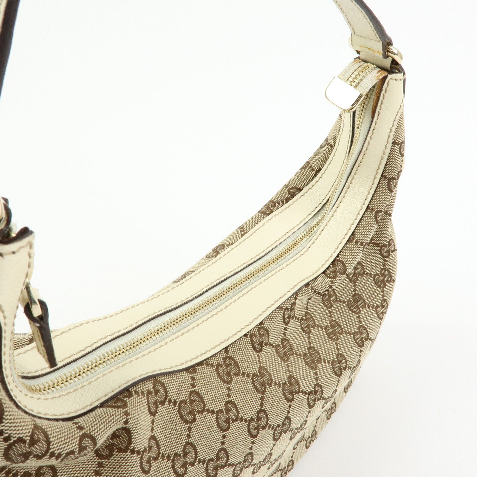GUCCI GG Canvas Leather Shoulder Bag Hand Bag Beige Ivory 153010