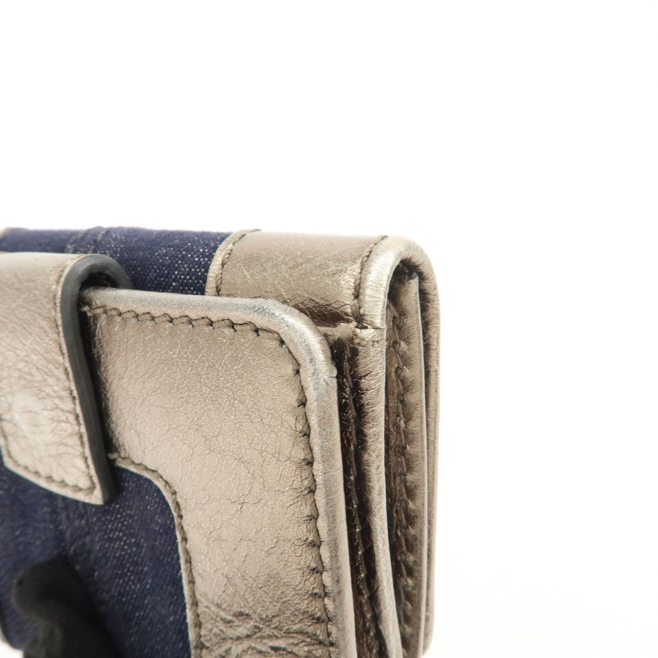 Chloe Harlee Leather Denim Bi-Fold Compact Wallet Silver Blue