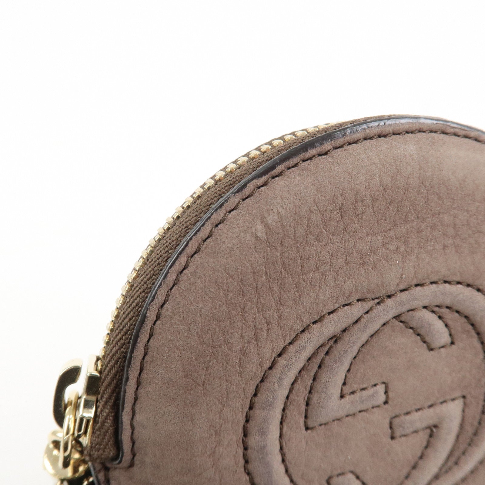 GUCCI Interlocking G Leather Coin Case Tassel Charm Beige 337946 Used
