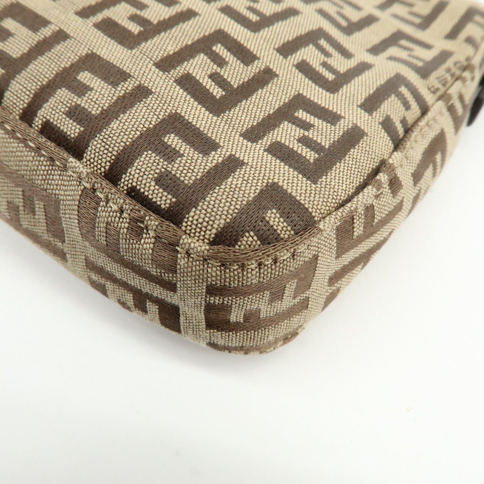 FENDI Zucchino Canvas Leather Hand Bag Brown Beige 8BR041