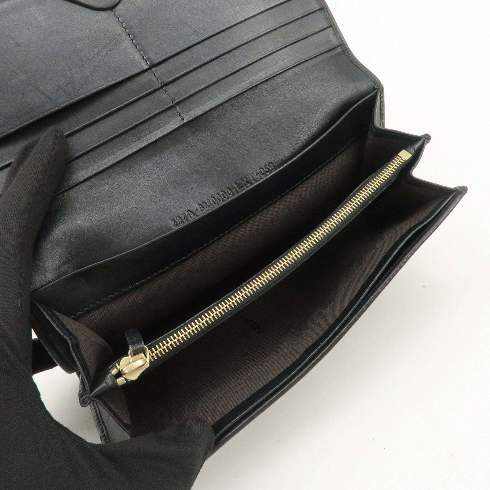 FENDI Zucchino Canvas Leather Bi-fold Long Wallet Black 8M0000 Used