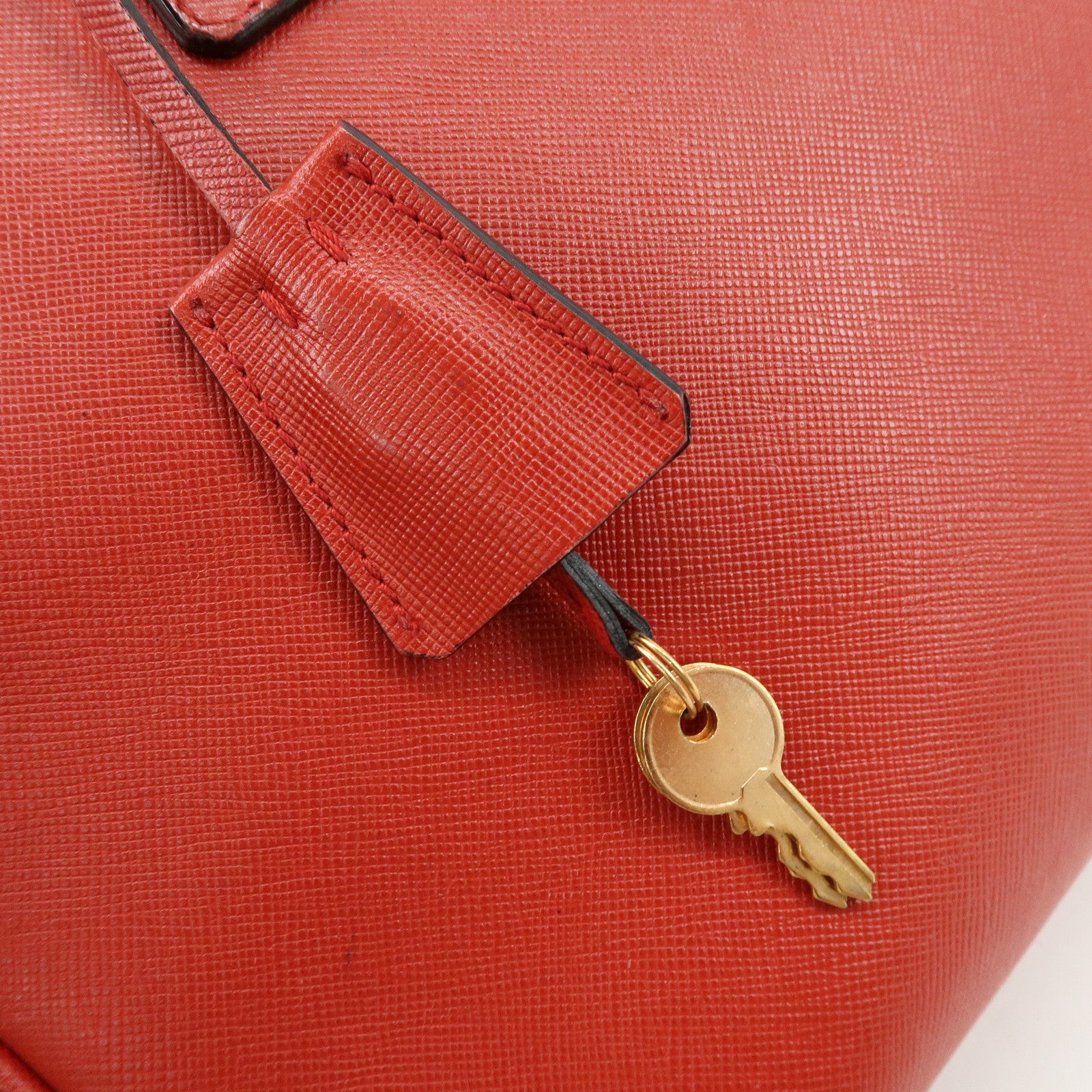 PRADA Triangle Logo Saffiano Leather Shoulder Bag Hand Bag Red