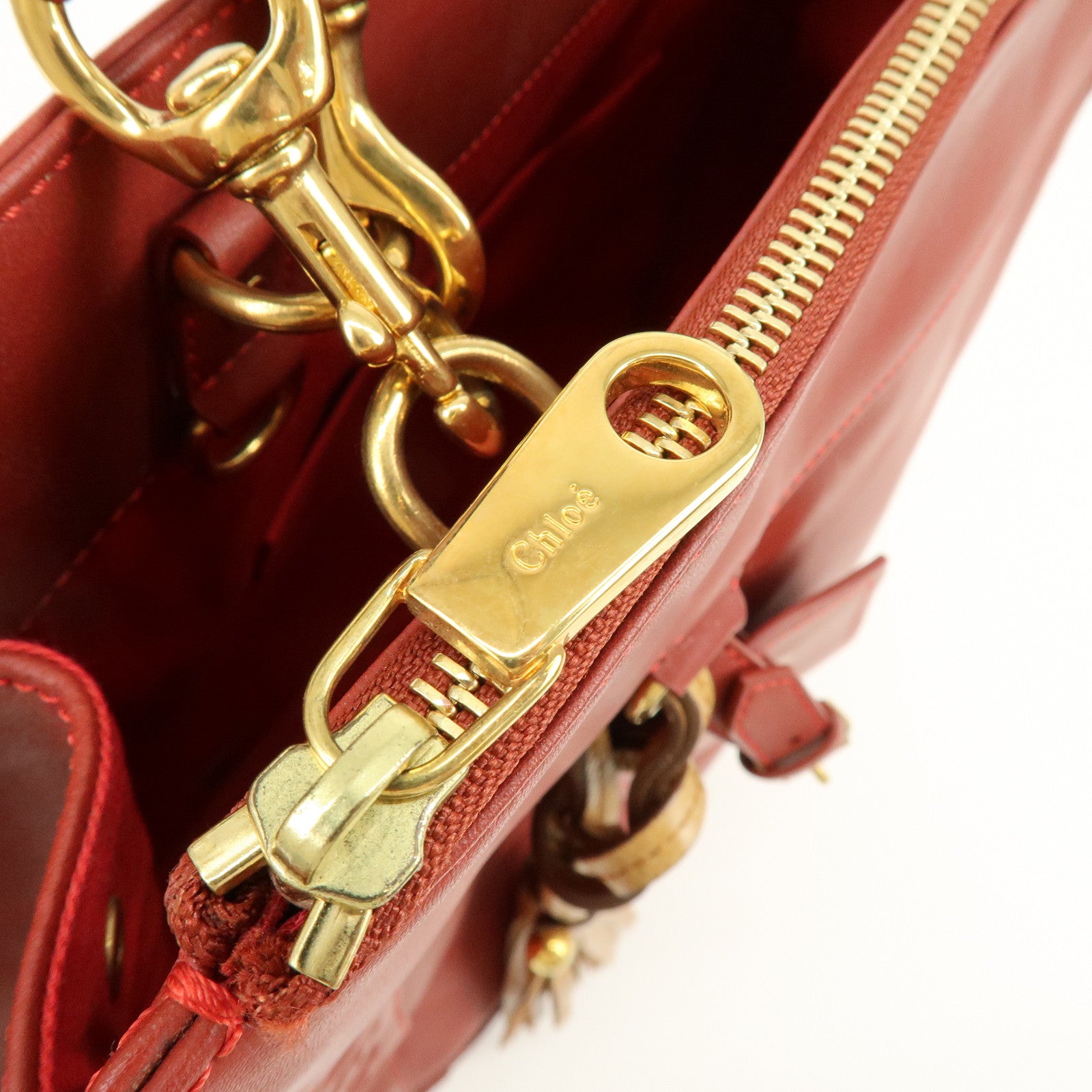 Chloe Eden Leather Shoulder Bag Hand Bag Tote Bag Red