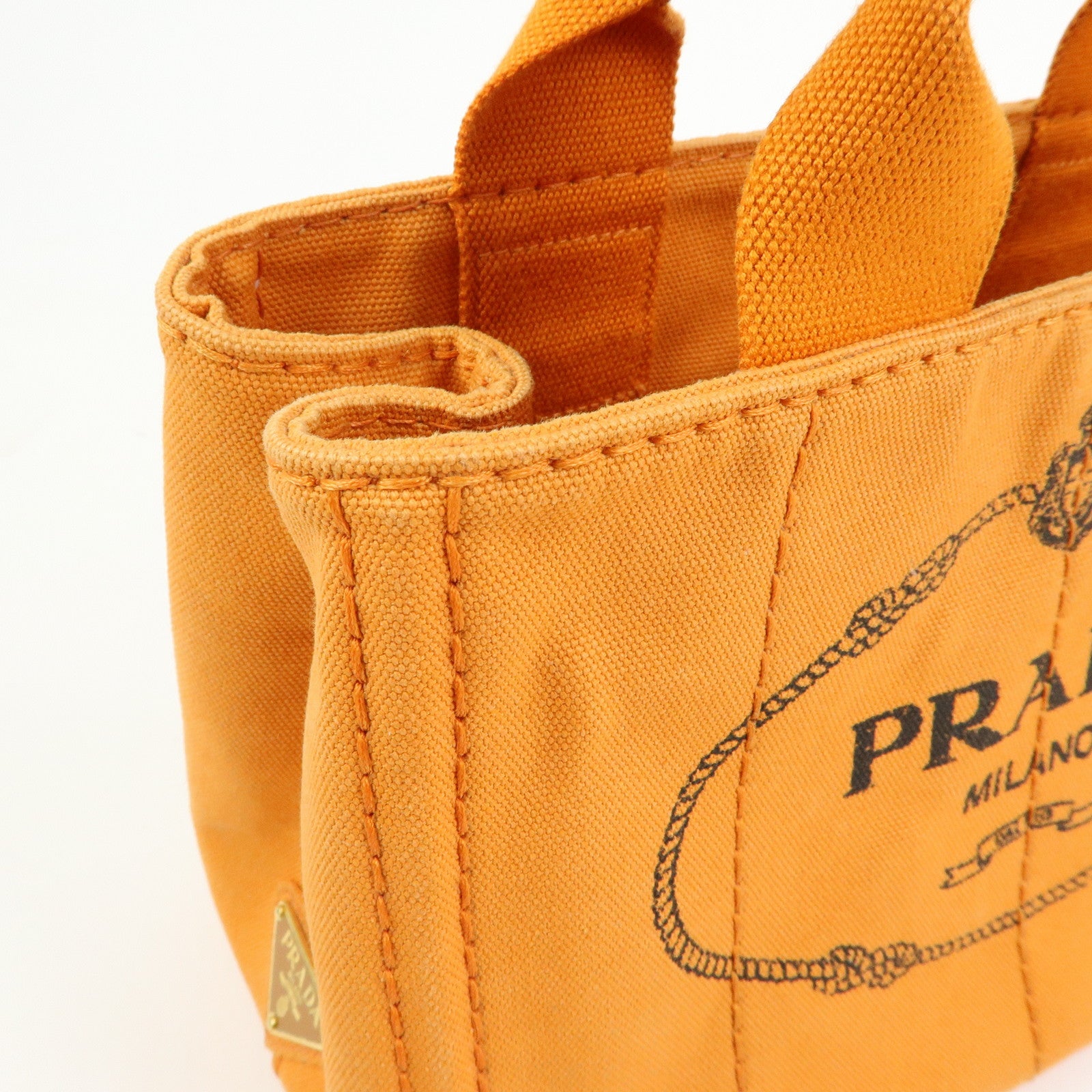 PRADA Triangle Logo Canapa Mini Canvas Tote Hand Bag Orange BN2439