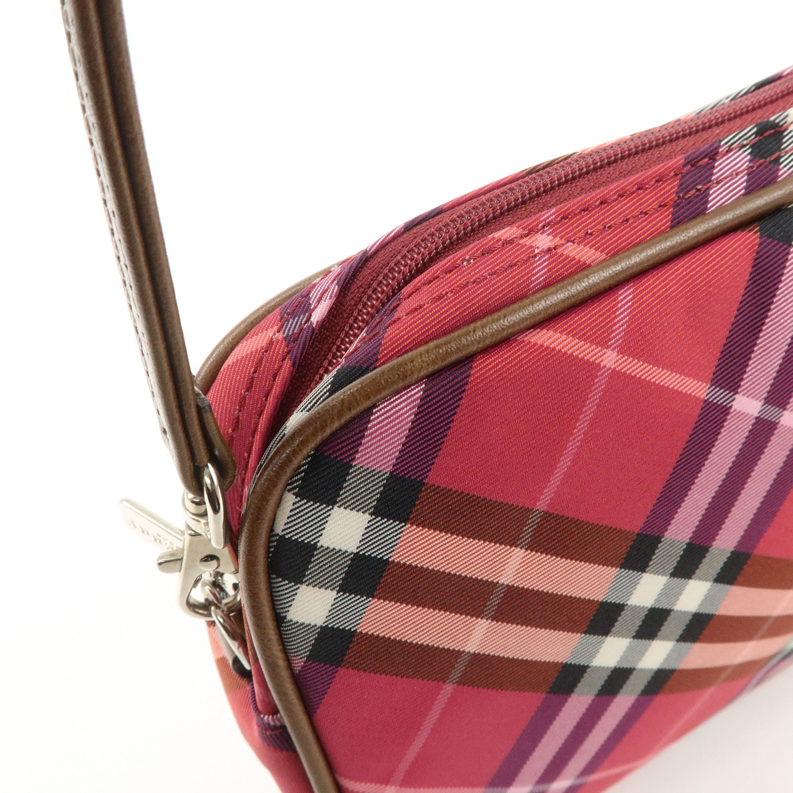BURBERRY Cotton Leather Hand Bag Shoulder Bag Red Plaid Pattern