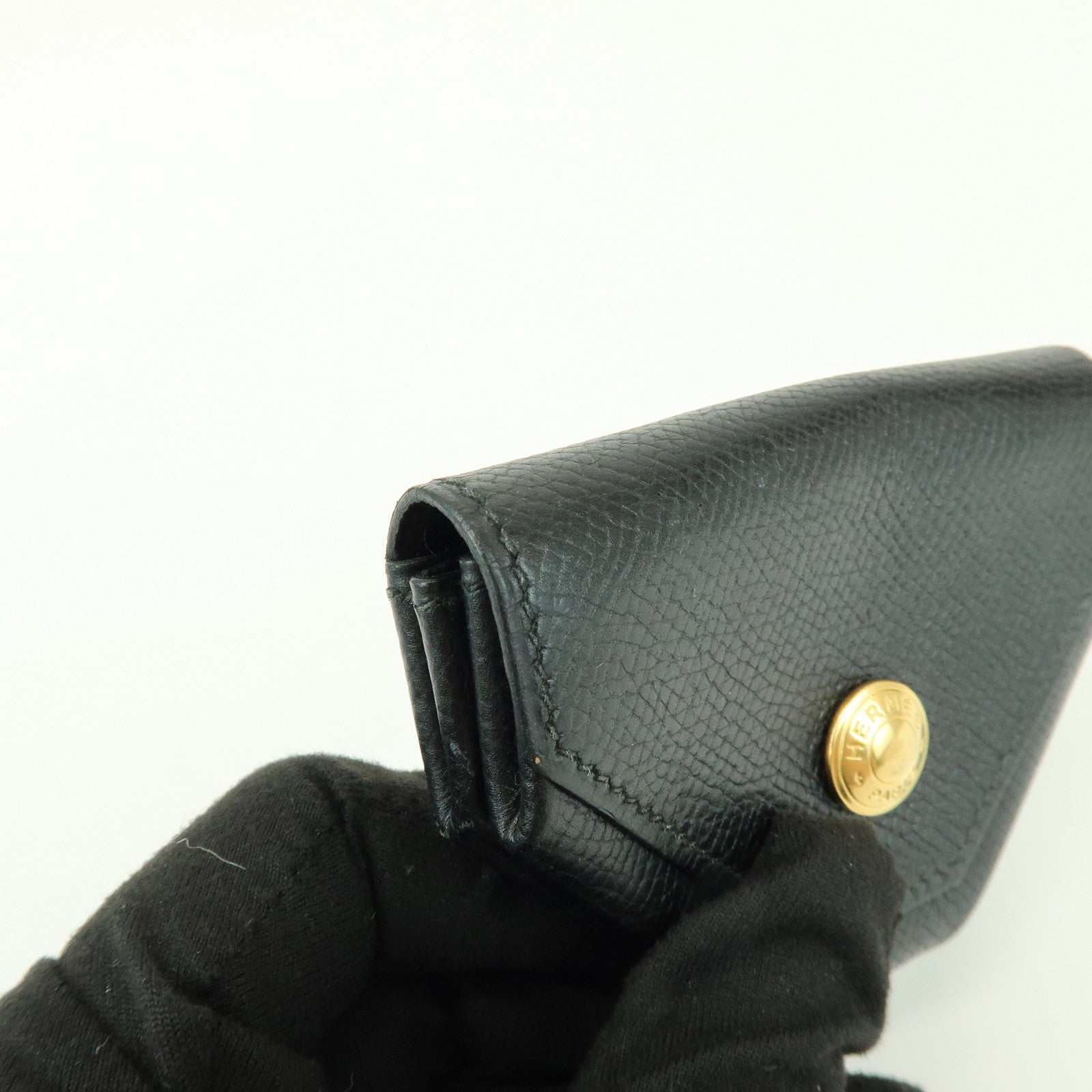 HERMES Logo Chevrelle Coin Case Coin Purse 〇S Stamped Black