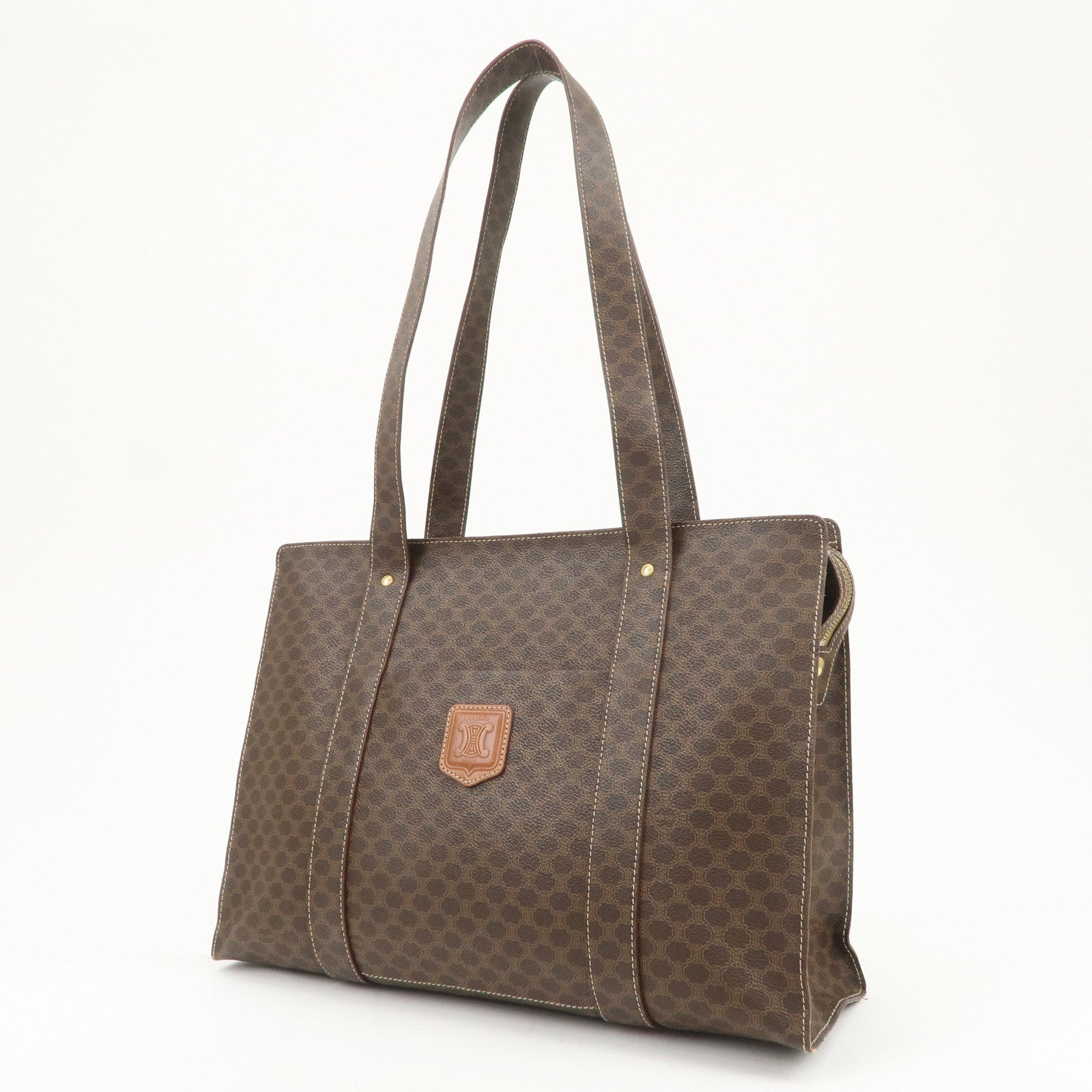 CELINE Macadam PVC Coating Canvas Tote Bag Shoulder Bag Brown