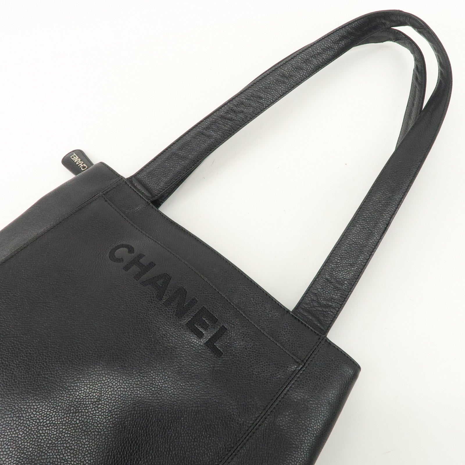 CHANEL Caviarskin Tote Bag Hand Bag Shoulder Bag Black Used