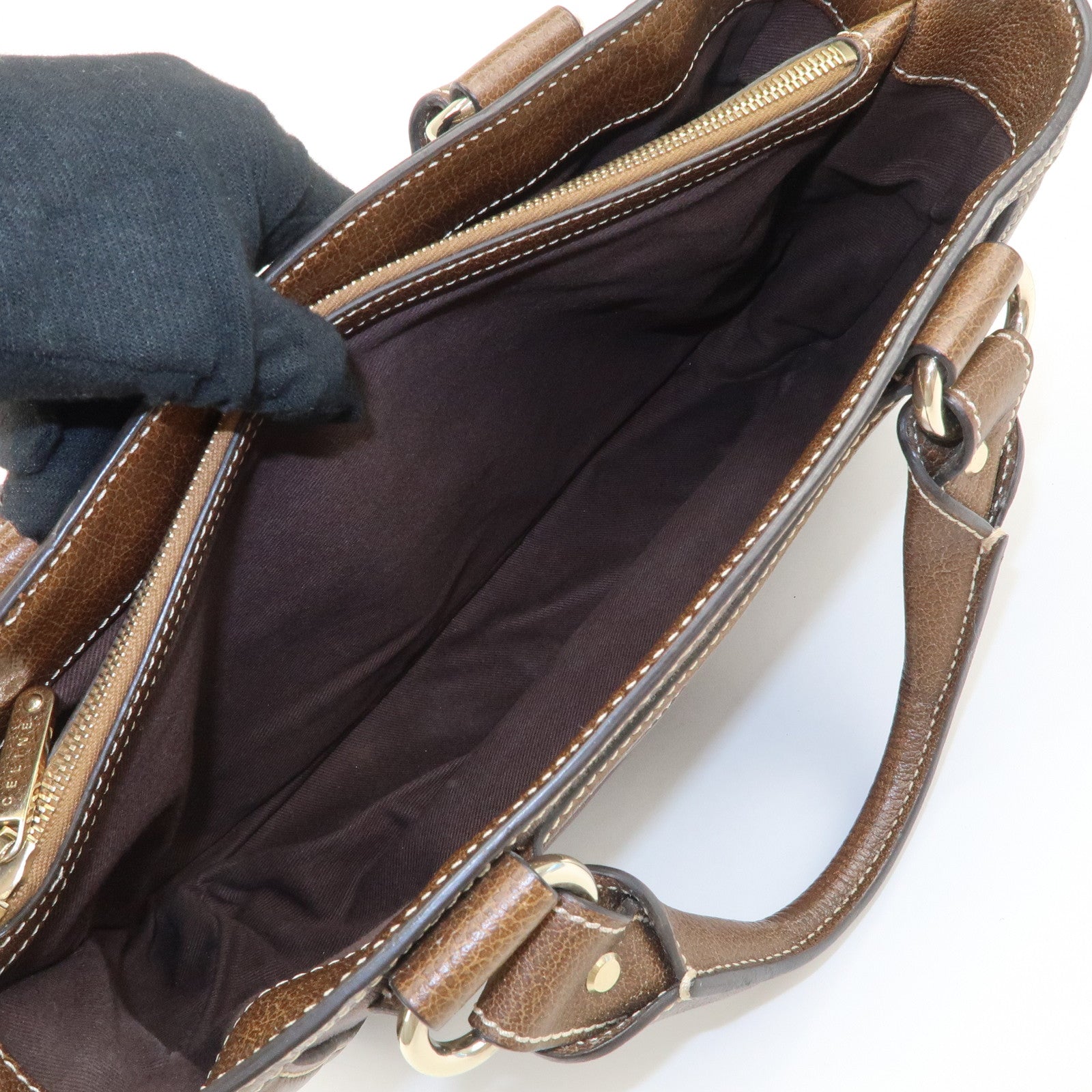 CELINE Macadam Engraved Canvas Leather Boogie Bag Hand Bag Brown Used