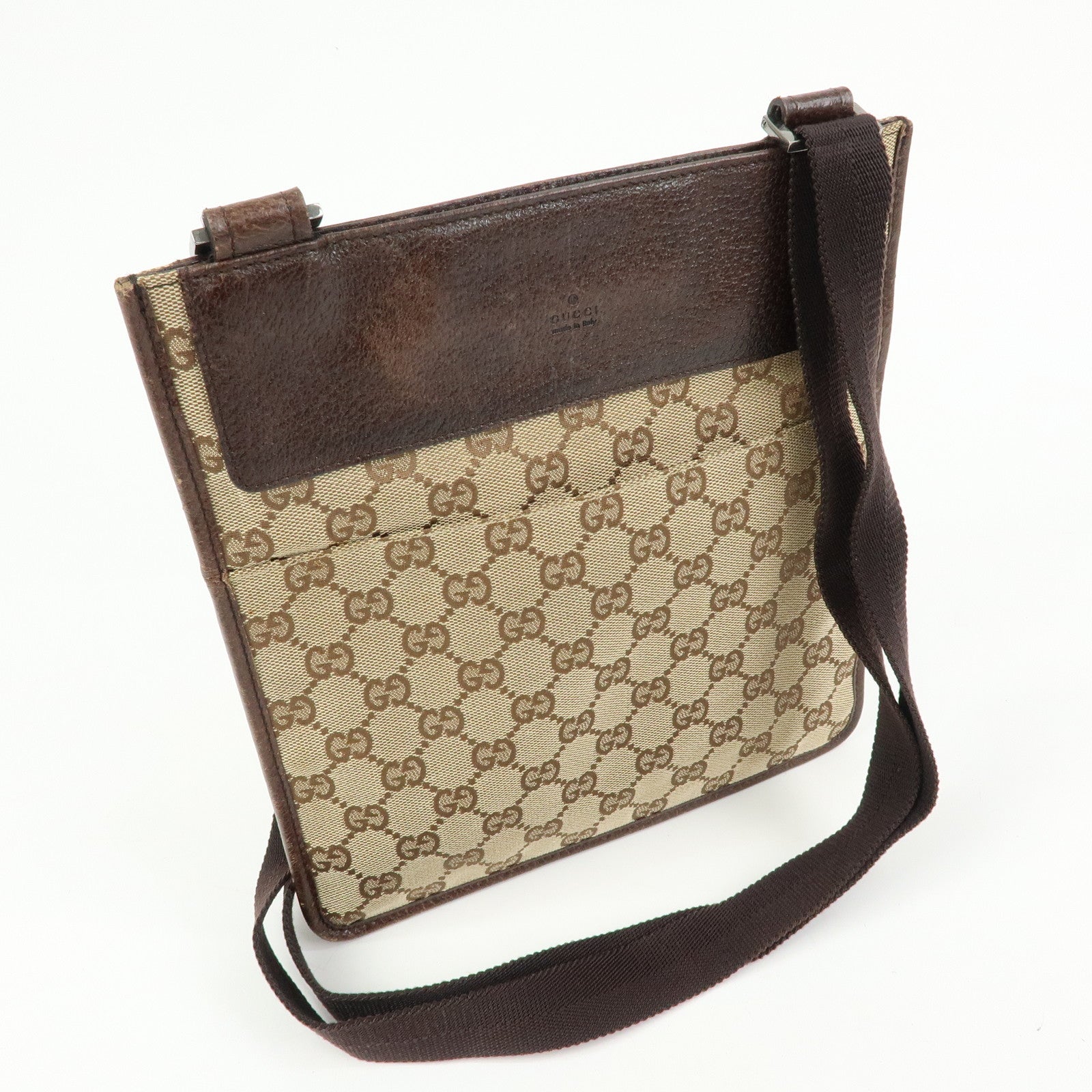 GUCCI GG Canvas Leather Shoulder Crossbody Bag Beige Brown 27639