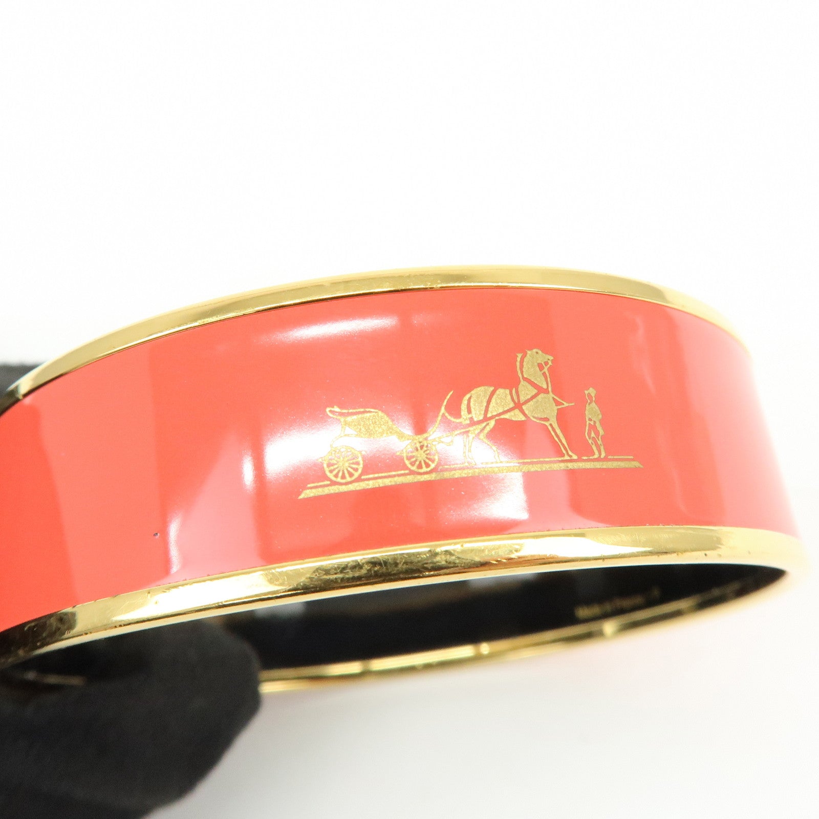 HERMES Email GM Gold Plated Bangle Bracelet Red Gold