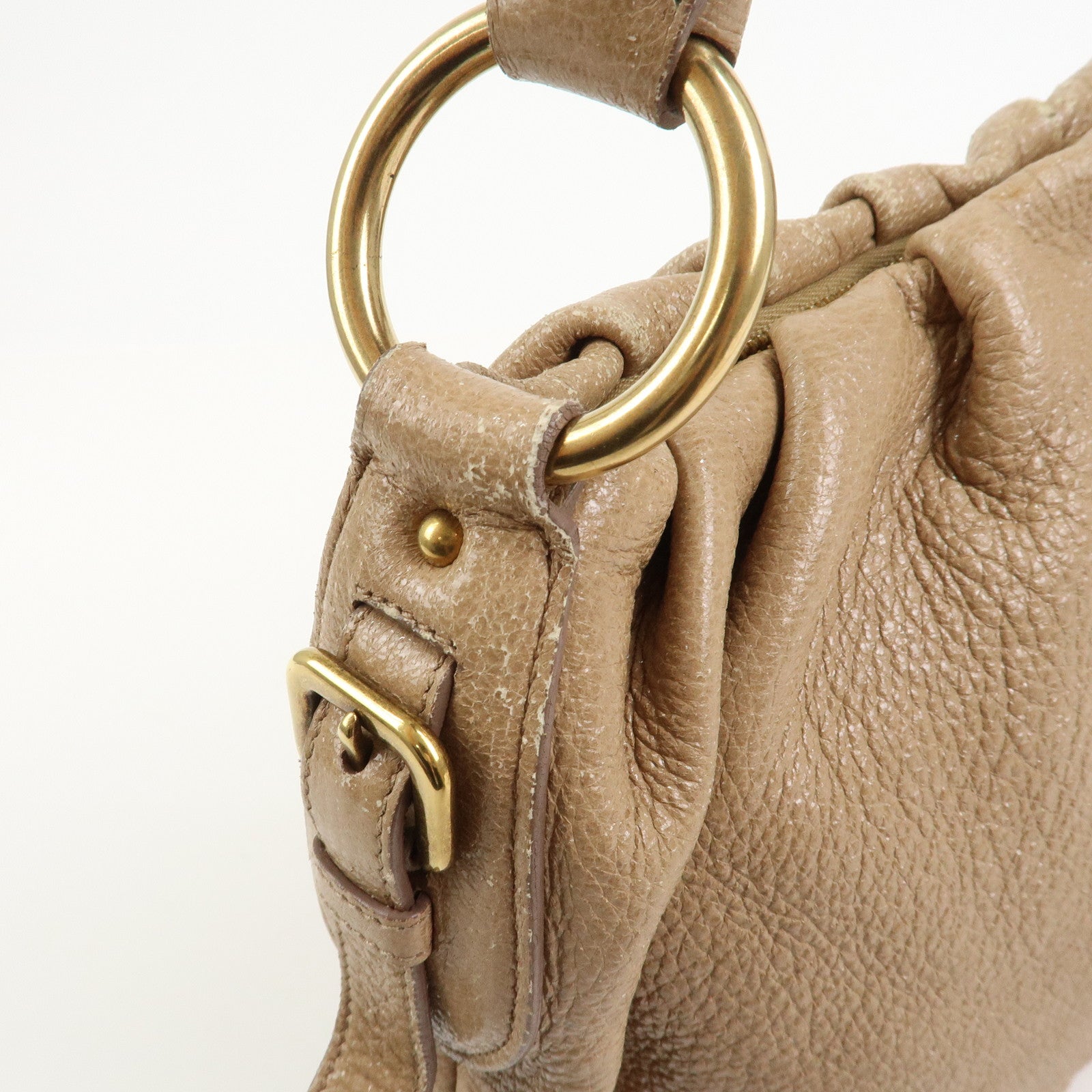 PRADA Logo Leather Chain Shoulder Bag Hand Bag Beige