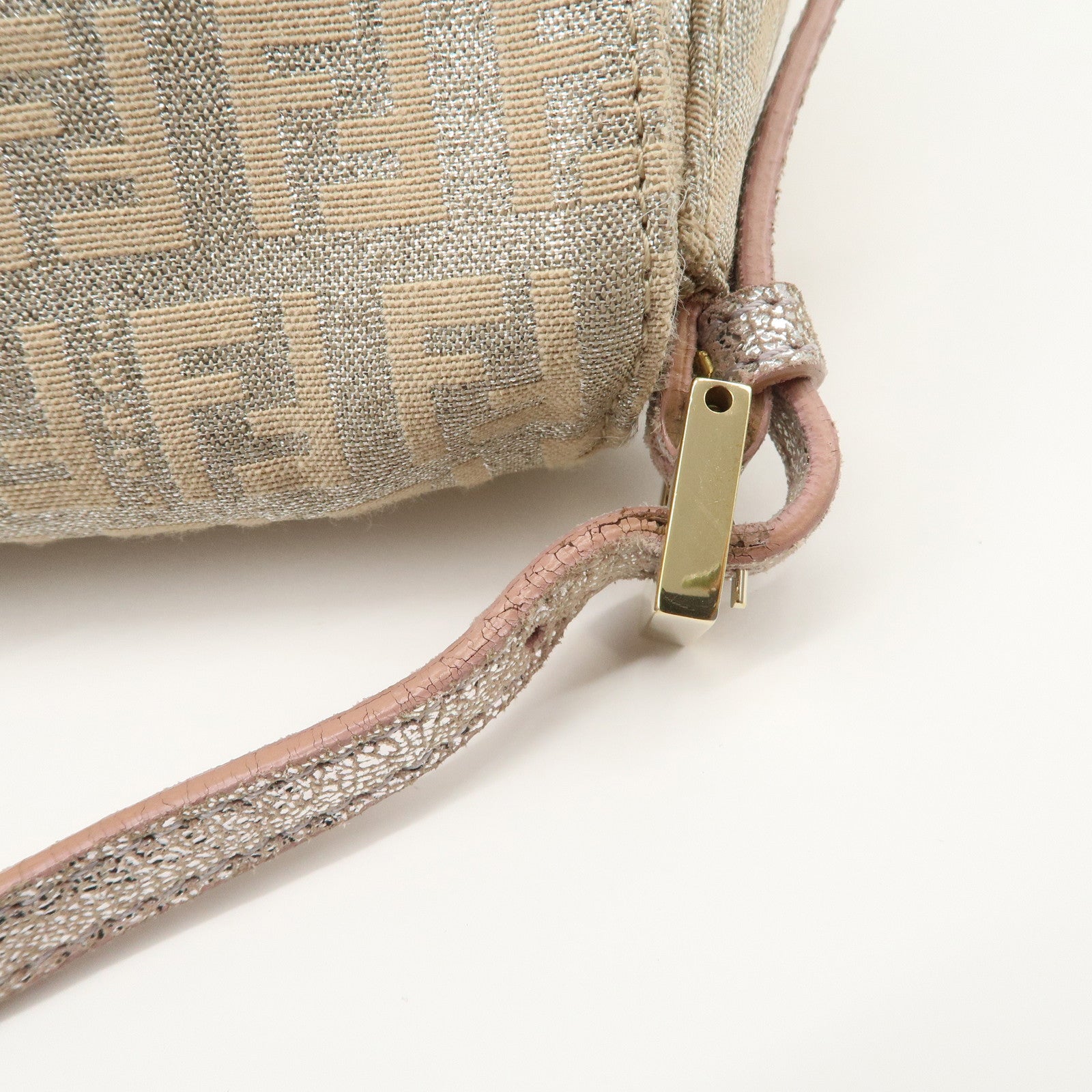 FENDI Mini Mamma Baguette Zucchino Canvas Leather Shoulder Bag 8BR180 Used