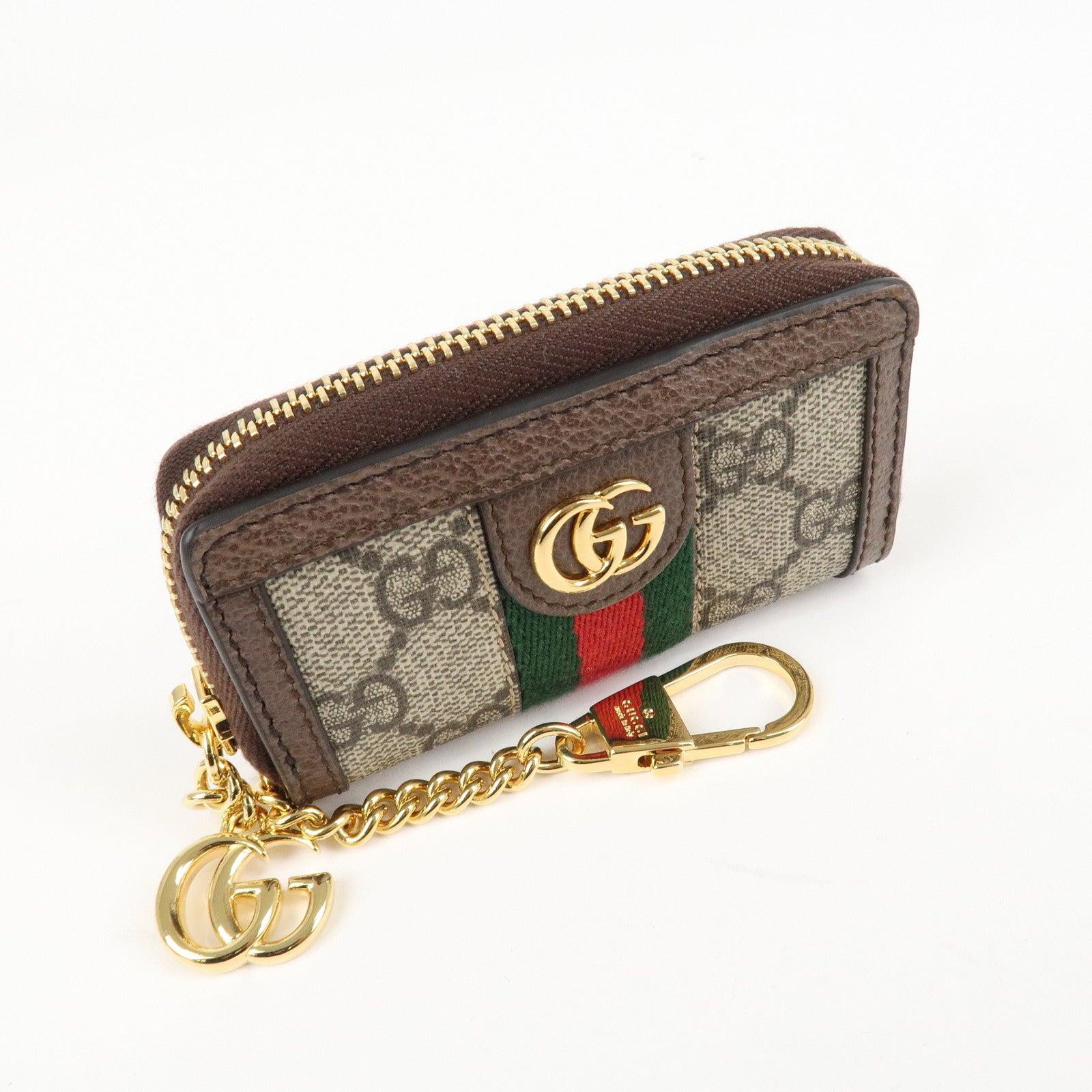 GUCCI Ophidia Sherry Zip Around Key Case Coin Case Beige Brown 523157 Used