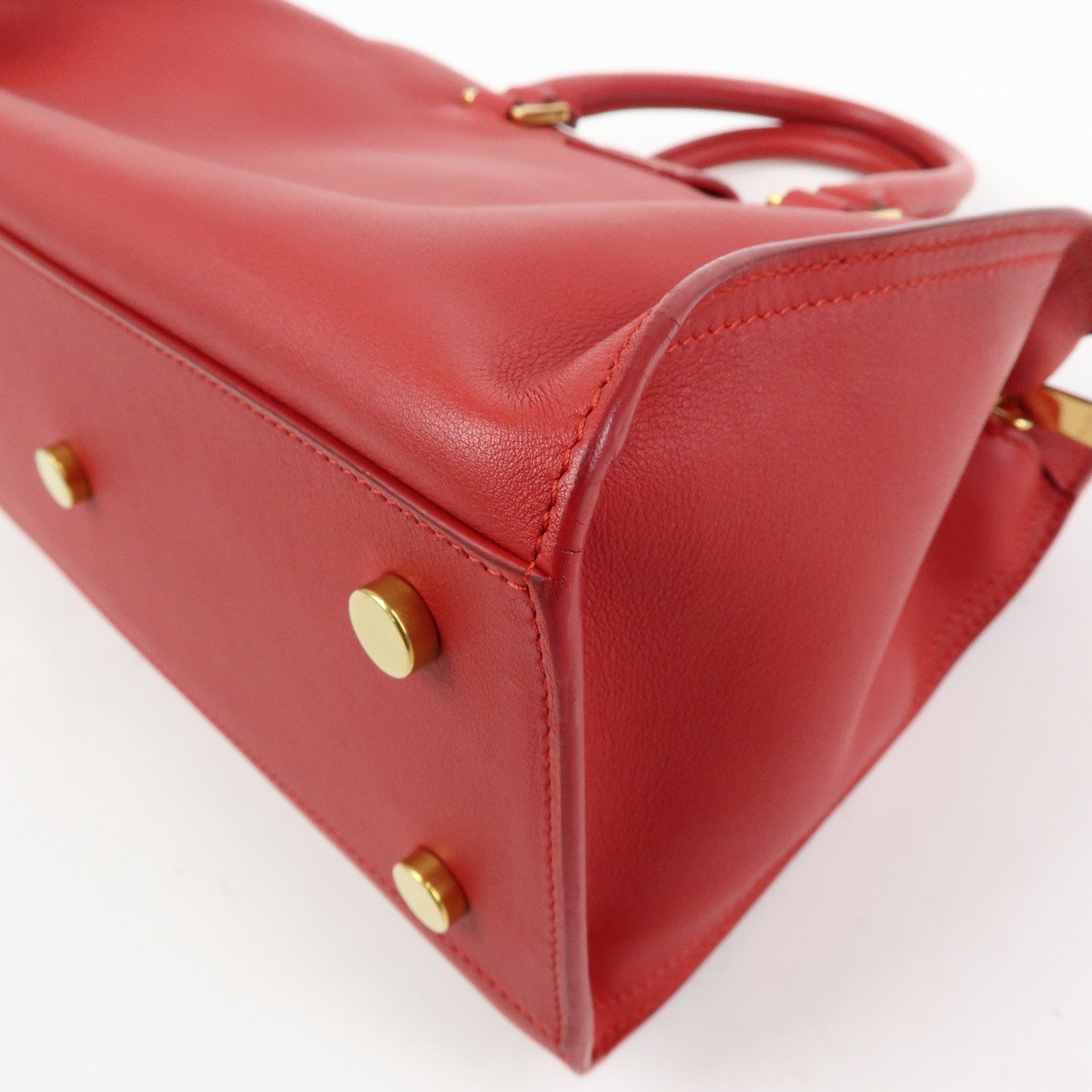 SAINT LAURENT PARIS Baby Cabas Leather 2Way Bag Hand Bag Red 424868
