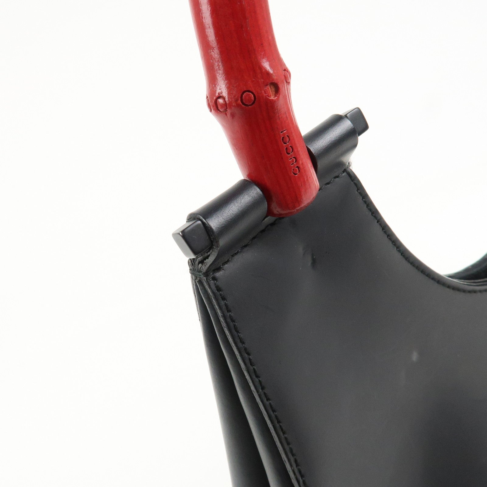 GUCCI Bamboo Handle Shoulder Bag Hand Bag Black Red 001.3739