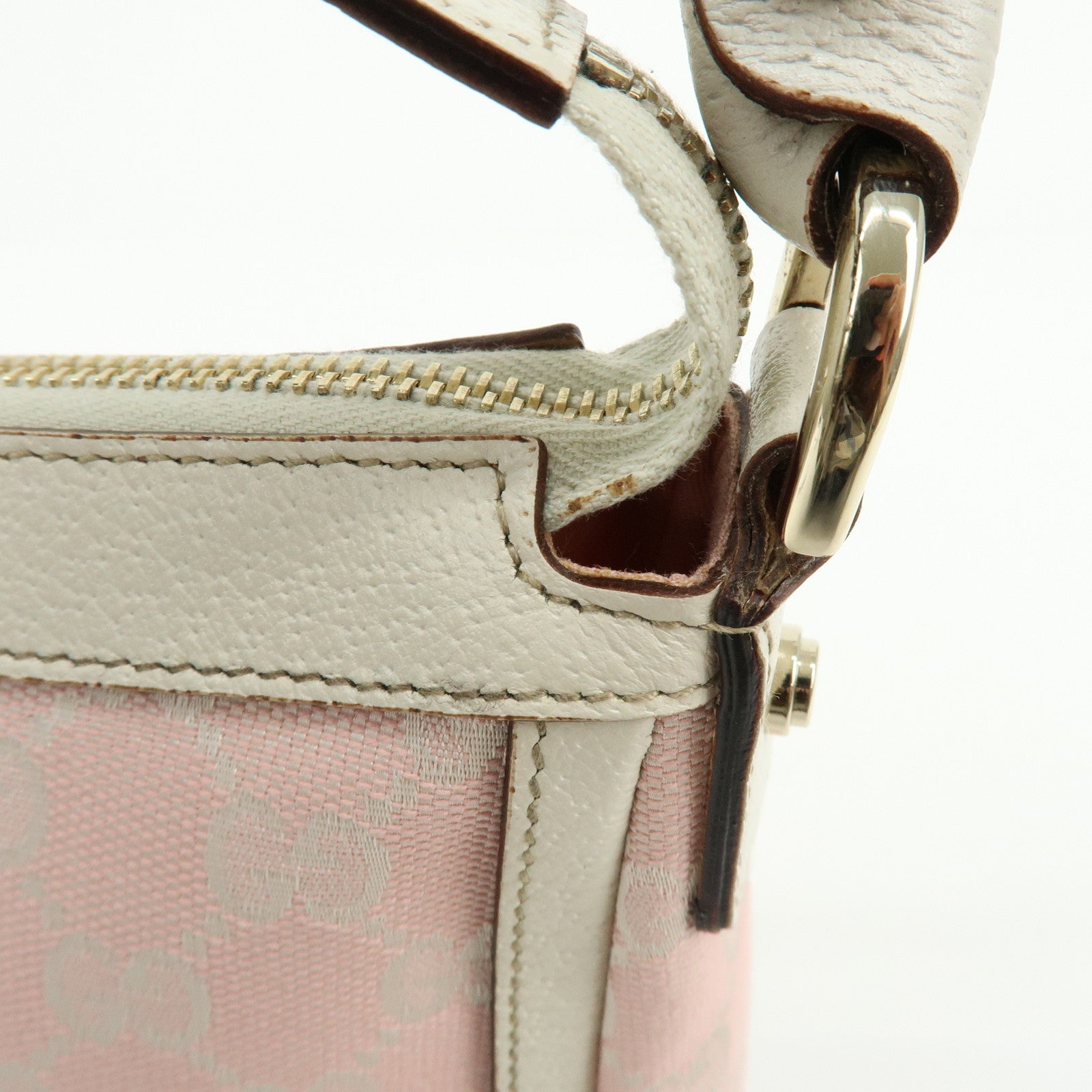 GUCCI GG Canvas Leather Shoulder Bag Hand Bag Pink White 146244