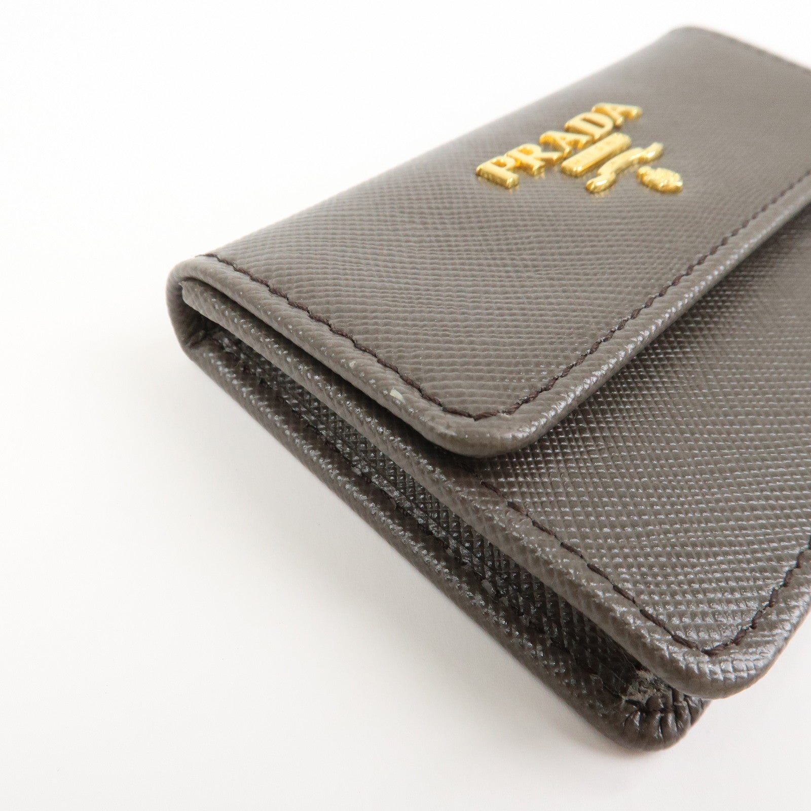 PRADA Logo Saffiano Leather Card Case Card Holder Brown 1MC881