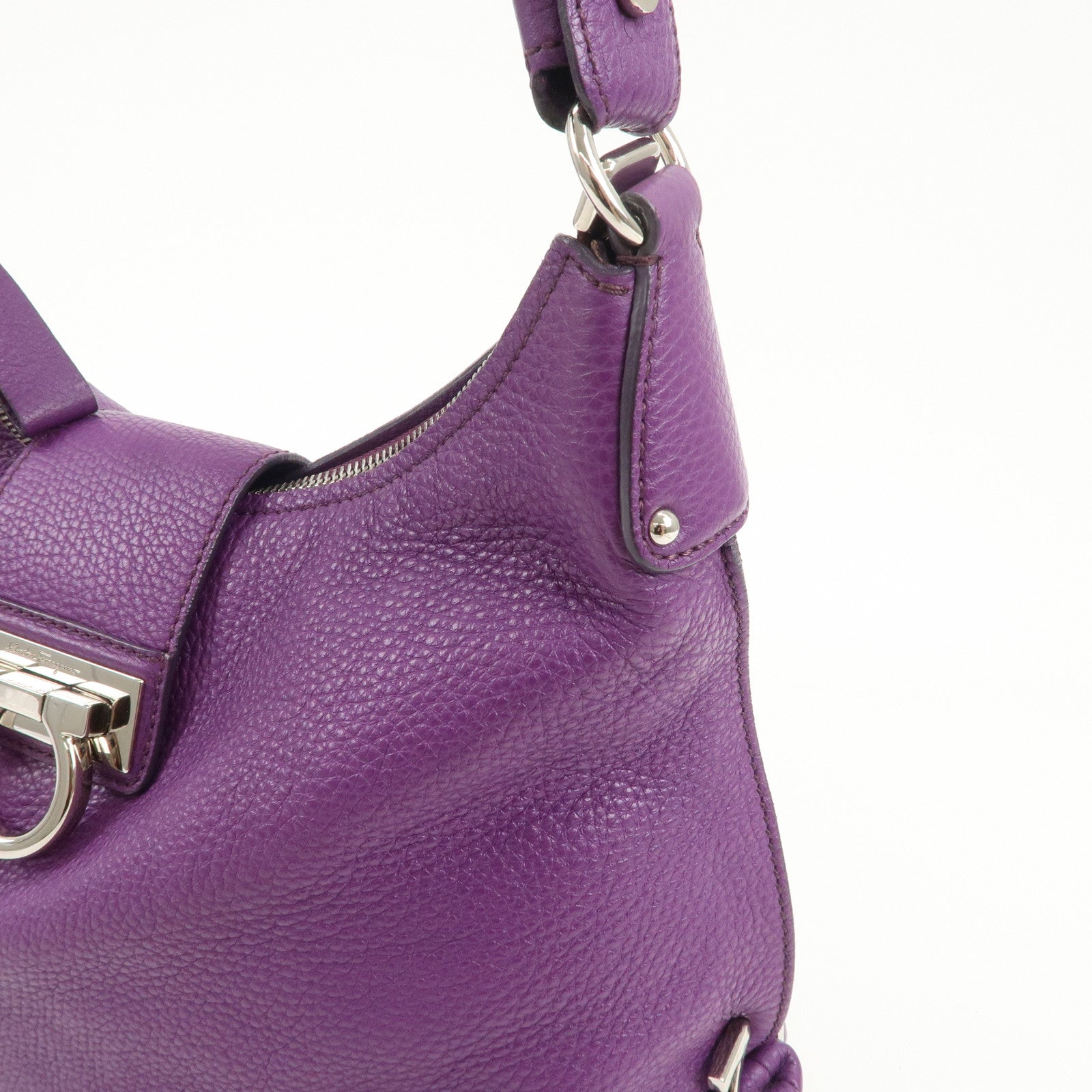 Ferragamo Gancini Logo Leather Shoulder Bag Hand Bag Purple