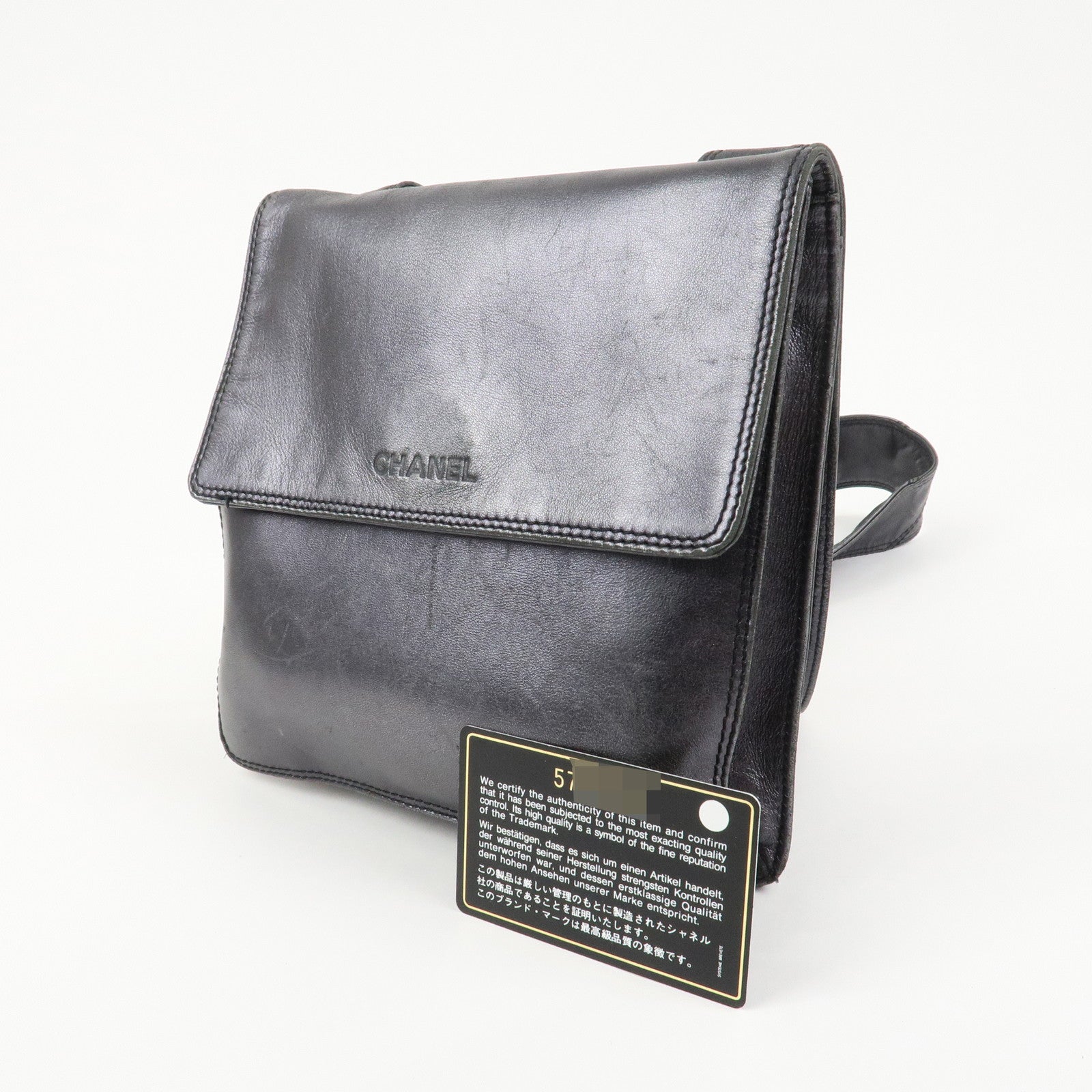 CHANEL Leather Shoulder Bag Crossbody Bag Metallic Gray