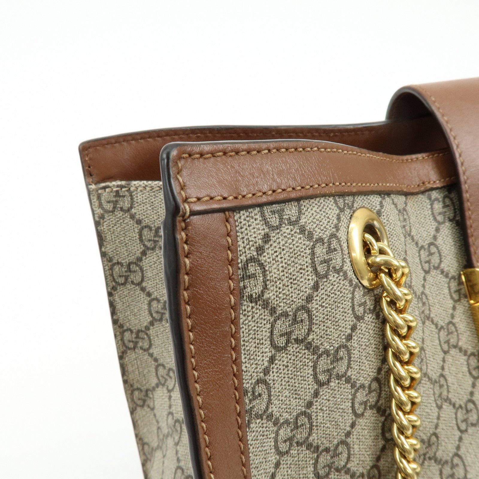 GUCCI GG Supreme PVC Leather Chain Shoulder Bag Beige Brown 479197