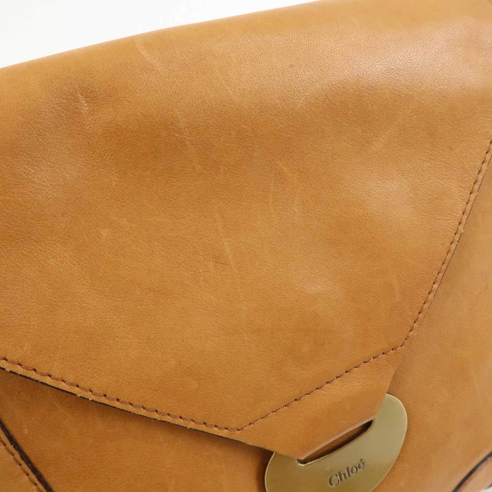 Chloe Logo Leather Shoulder Bag Hand Bag Crossbody Bag Brown