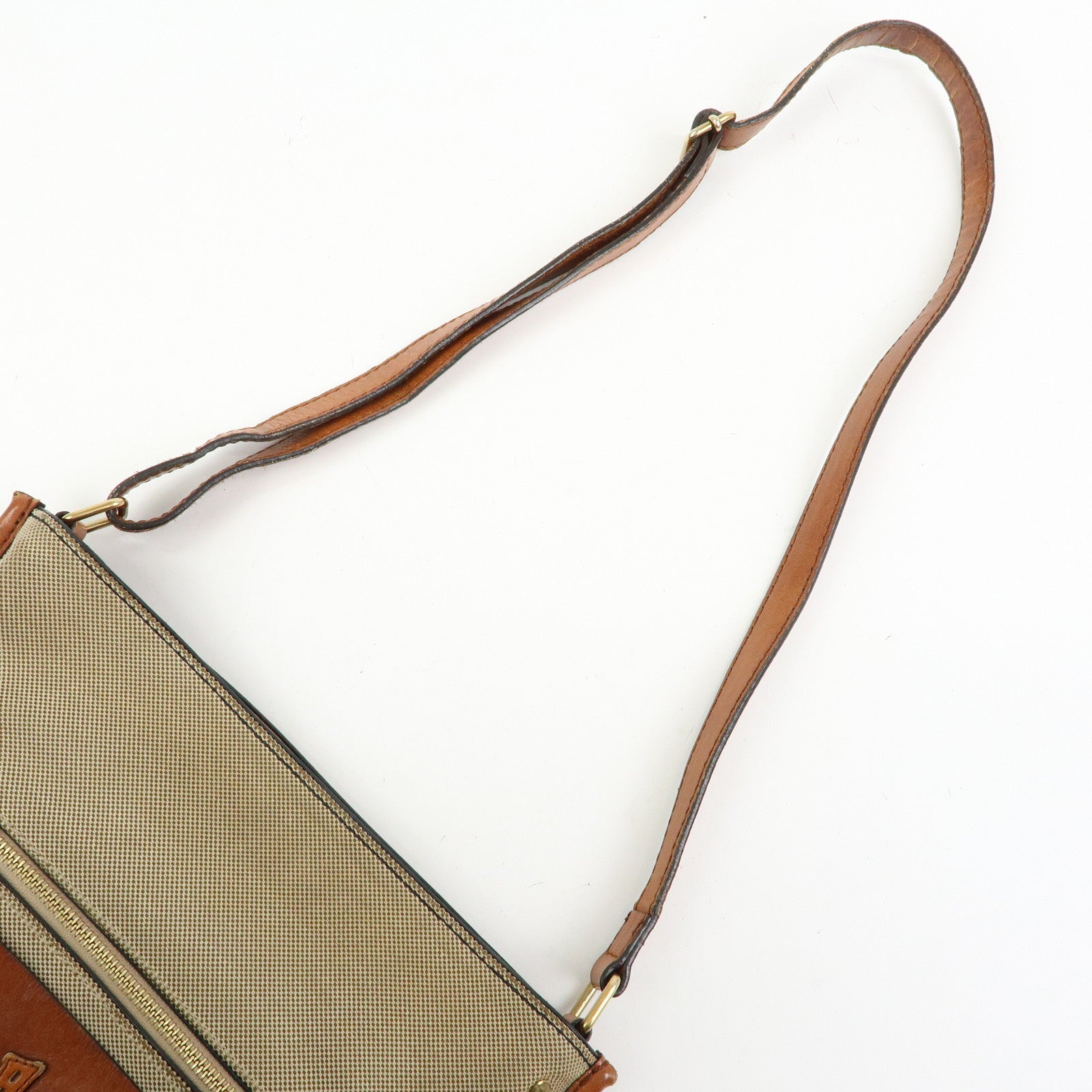 Chloe Harley Canvas Leather Shoulder Bag Crossbody Bag Beige Brown