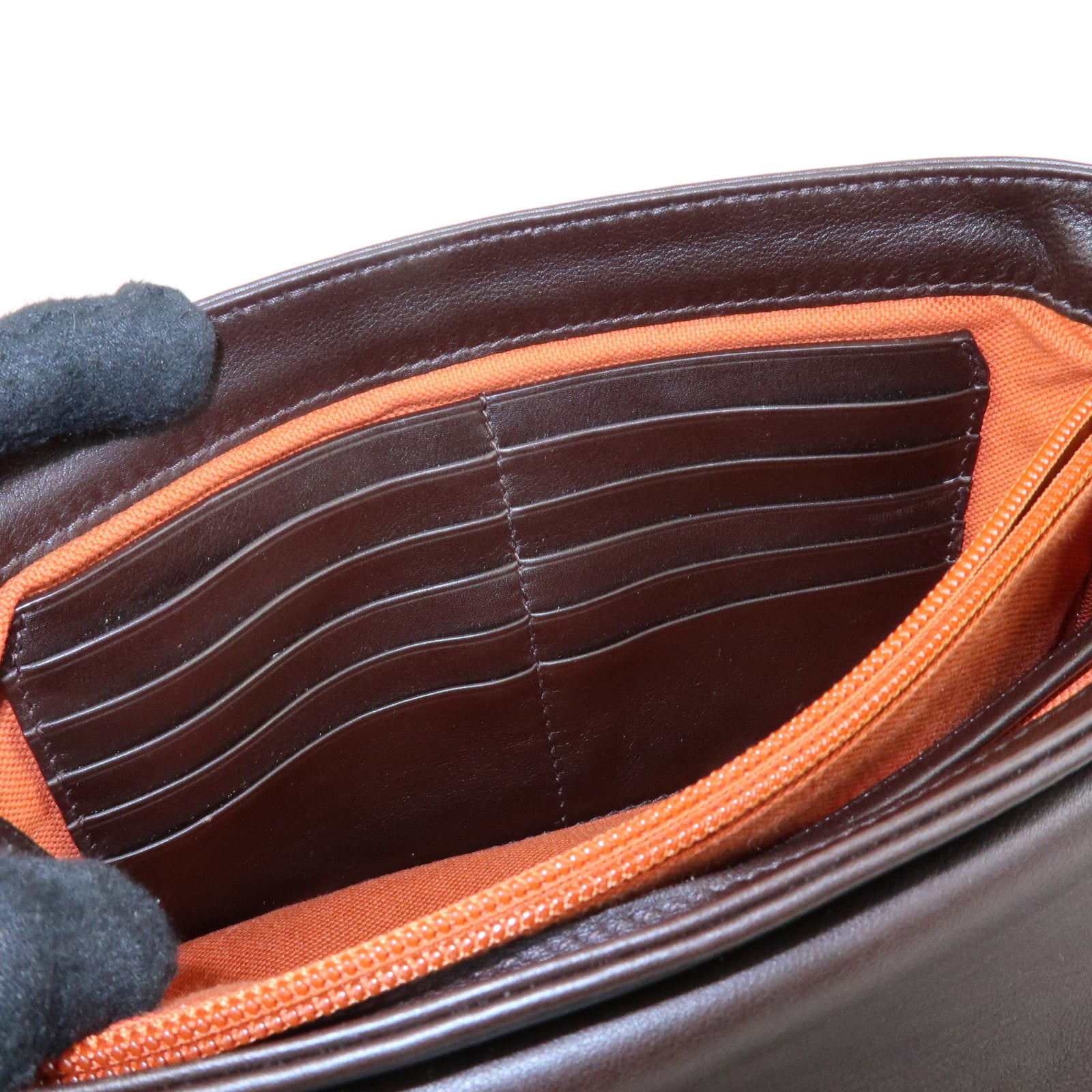 Ferragamo Leather Clutch Bag Second Bag Wrist Strap Brown