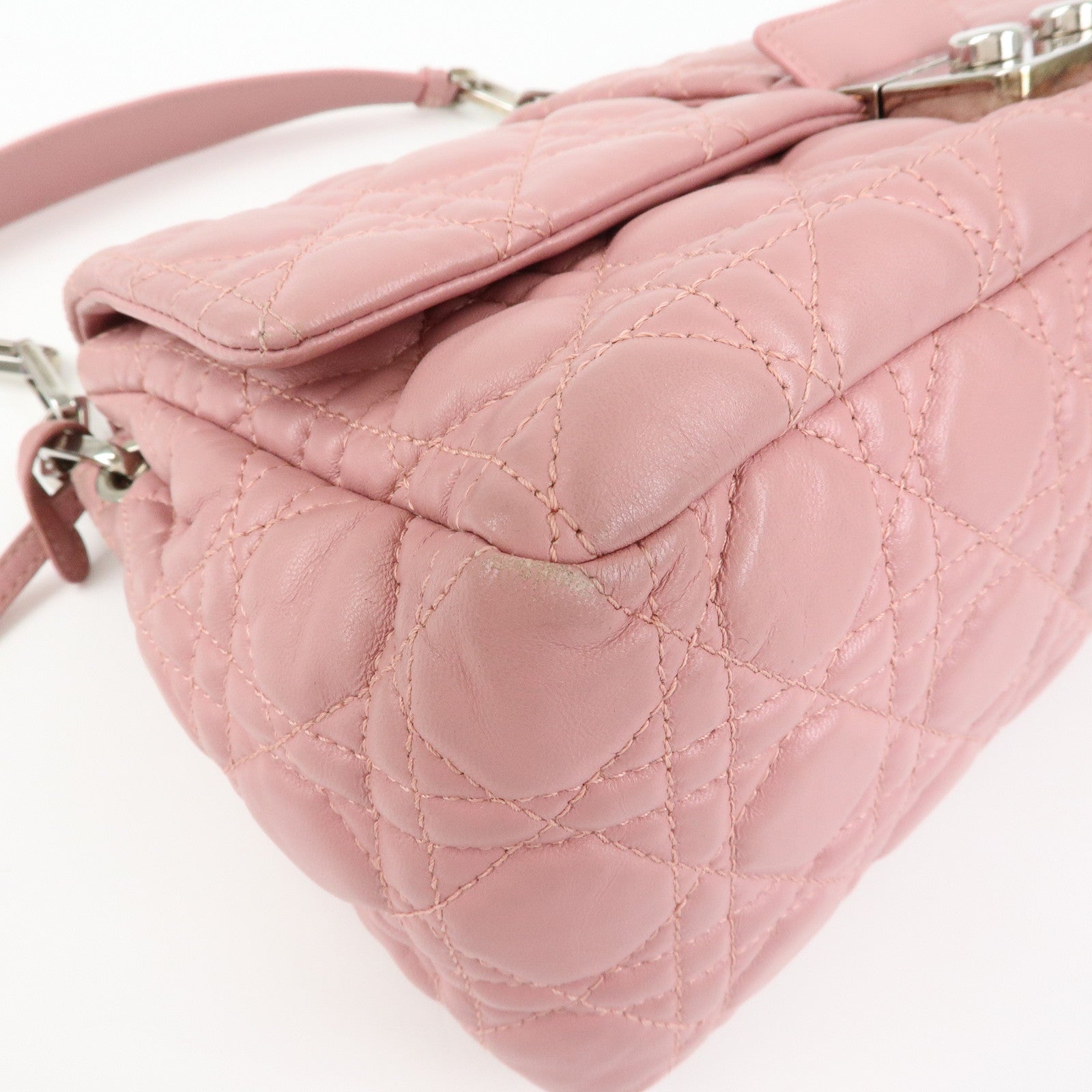 Christian Dior Canage New Lock Lamb Skin Shoulder Bag Hand Bag Pink