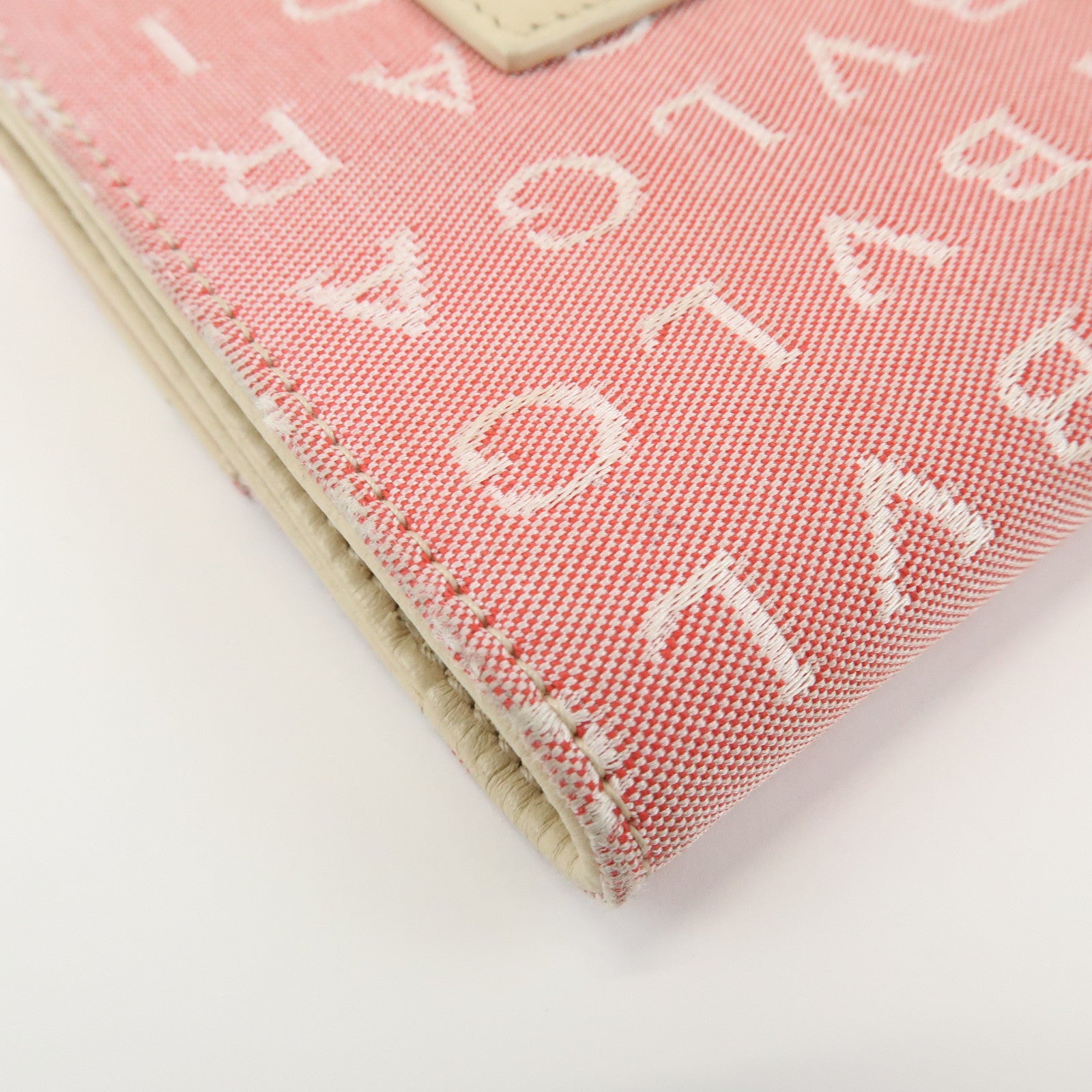 BVLGARI Logo Mania Canvas Leather Compact Wallet Pink Ivory