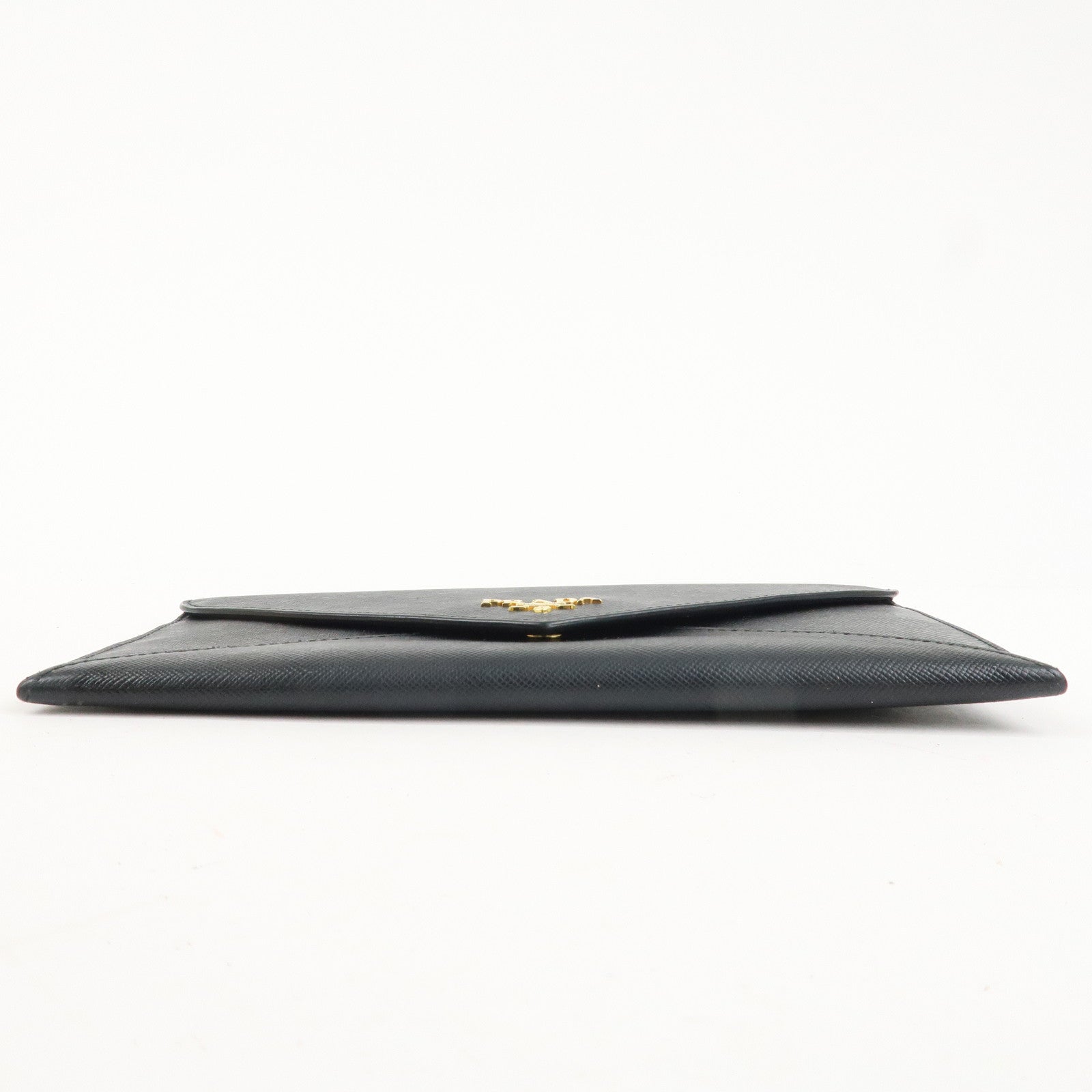 PRADA Saffiano Leather Envelope Flap Long Wallet Black 1M1175 Used