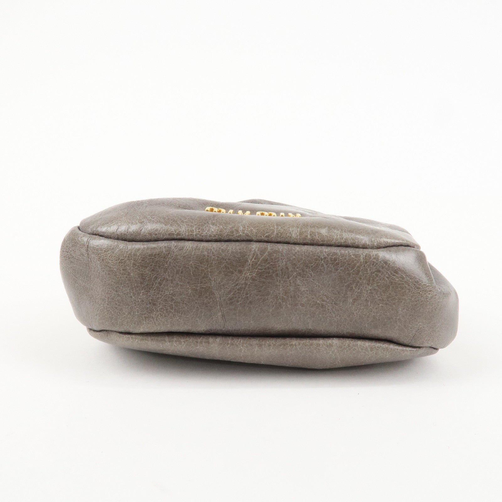 MIU MIU Logo Leather Kiss Lock Coin Case Gray Gold HDW Used